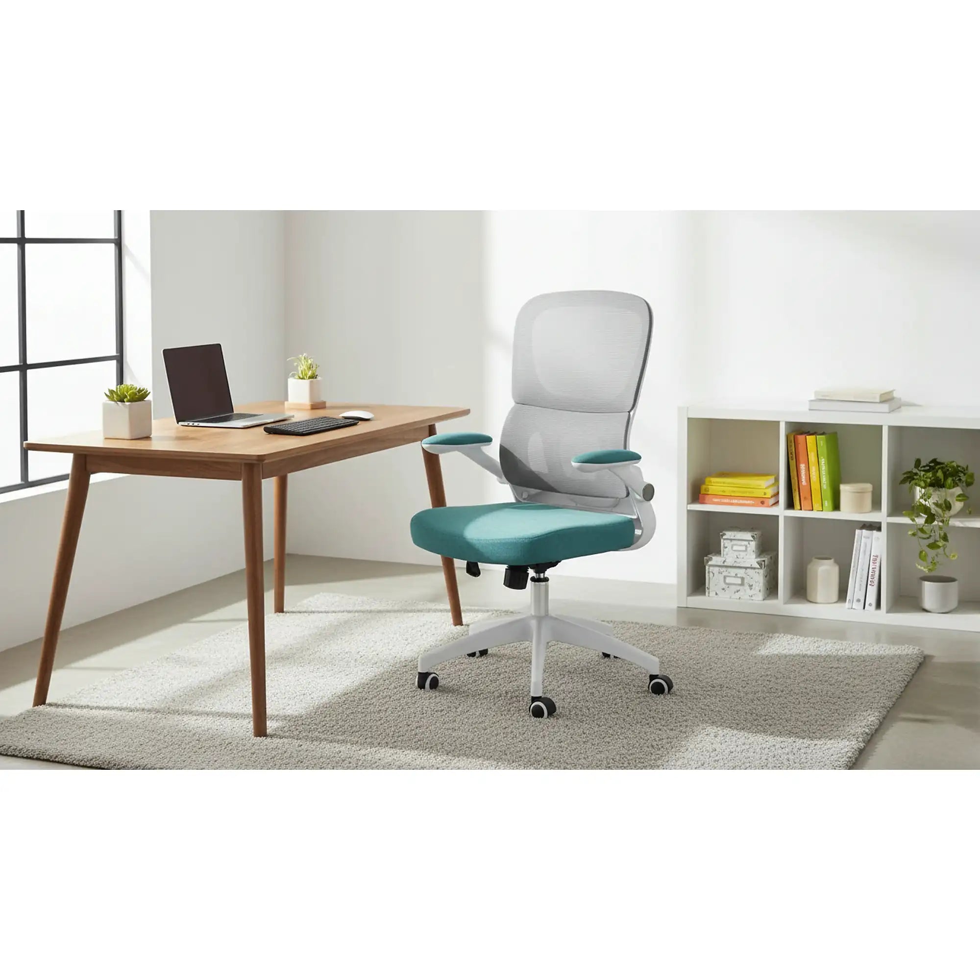 Scaun birou RAMIRO, gri/alb/verde menta, plasa/stofa clasica/plastic, 65x68x110 cm