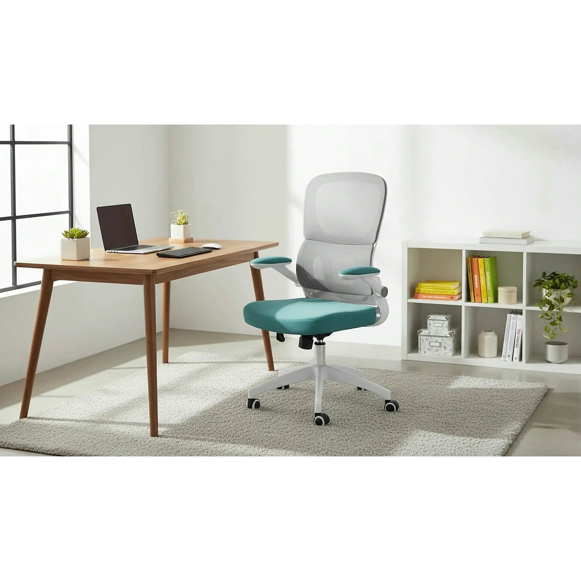 Scaun birou RAMIRO, gri/alb/verde menta, plasa/stofa clasica/plastic, 65x68x110 cm