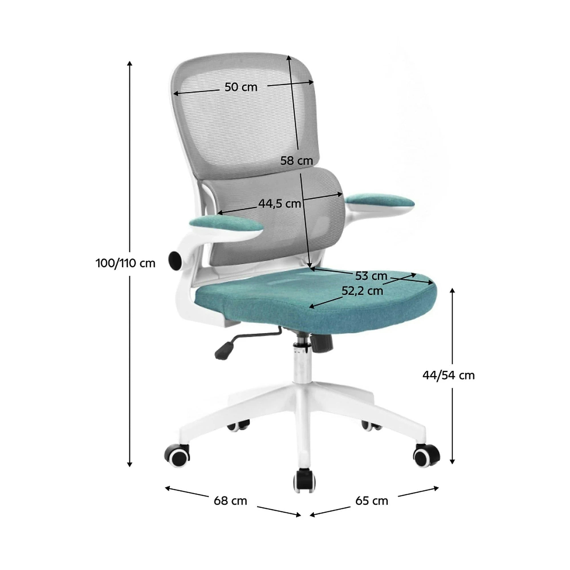 Scaun birou RAMIRO, gri/alb/verde menta, plasa/stofa clasica/plastic, 65x68x110 cm