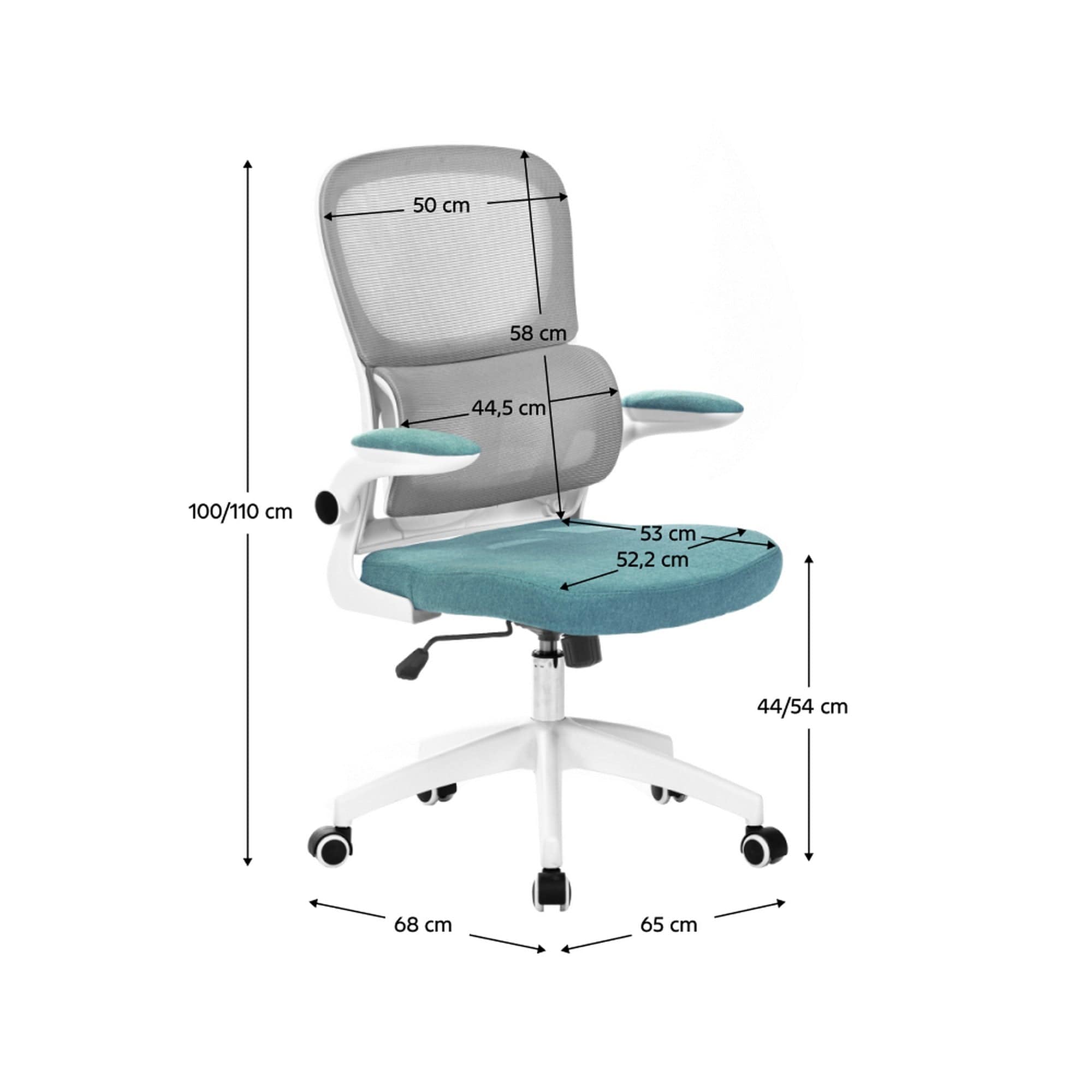 Scaun birou RAMIRO, gri/alb/verde menta, plasa/stofa clasica/plastic, 65x68x110 cm