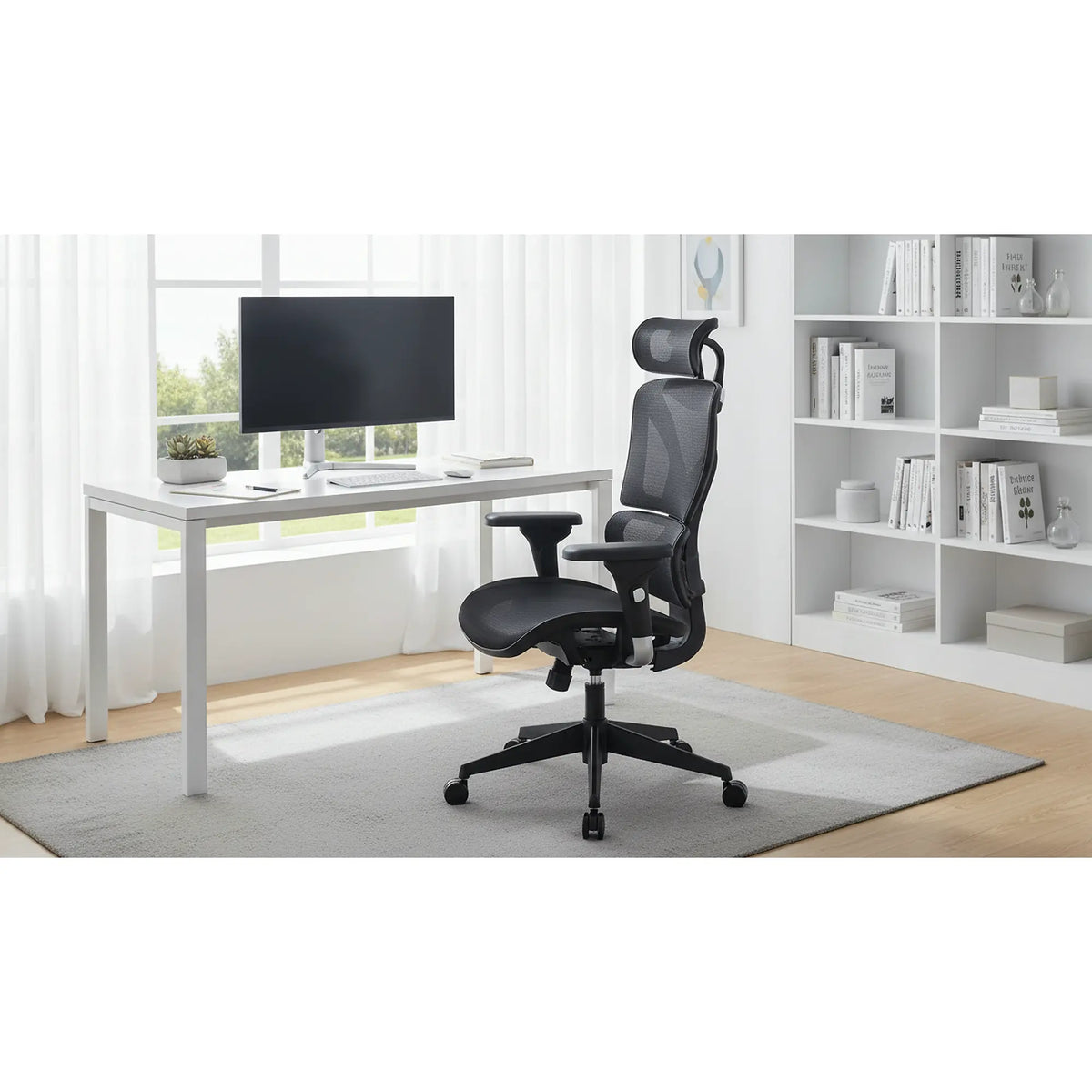 Scaun birou RANDY, negru, stofa/plasa, 77x70x118/128 cm