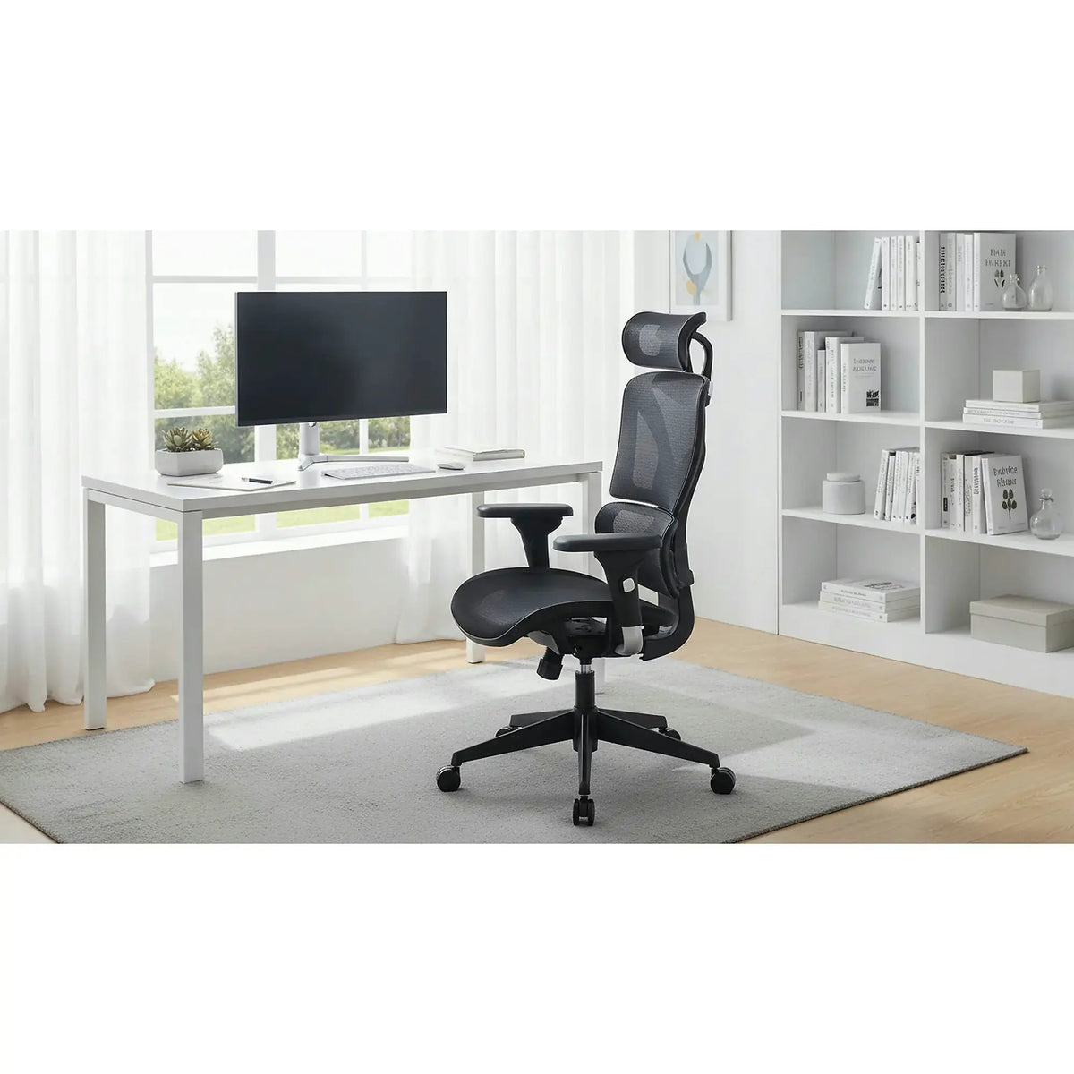 Scaun birou RANDY, negru, stofa/plasa, 77x70x118/128 cm
