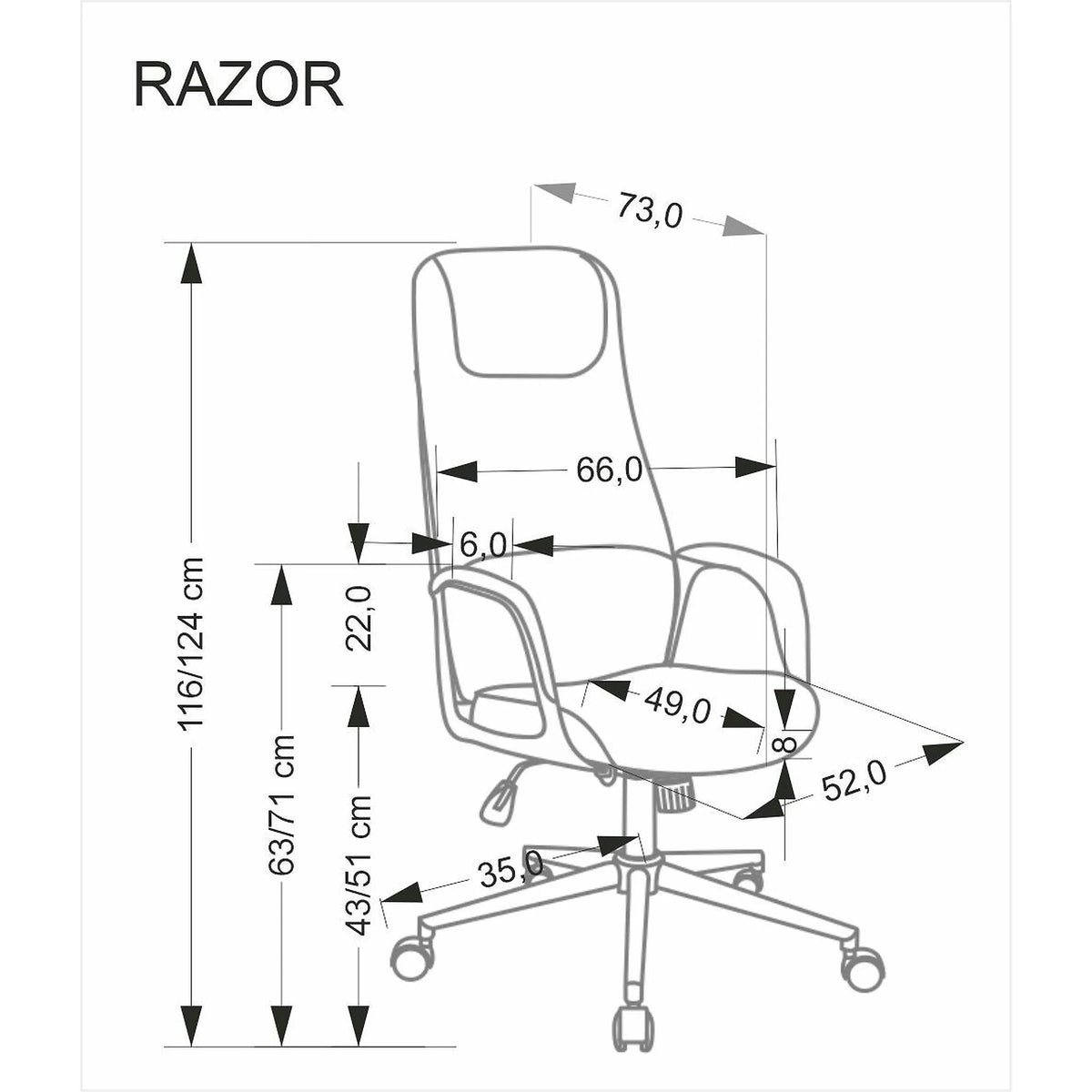 Scaun birou RAZOR, bej/negru, piele ecologica, 66x73x116-124 cm