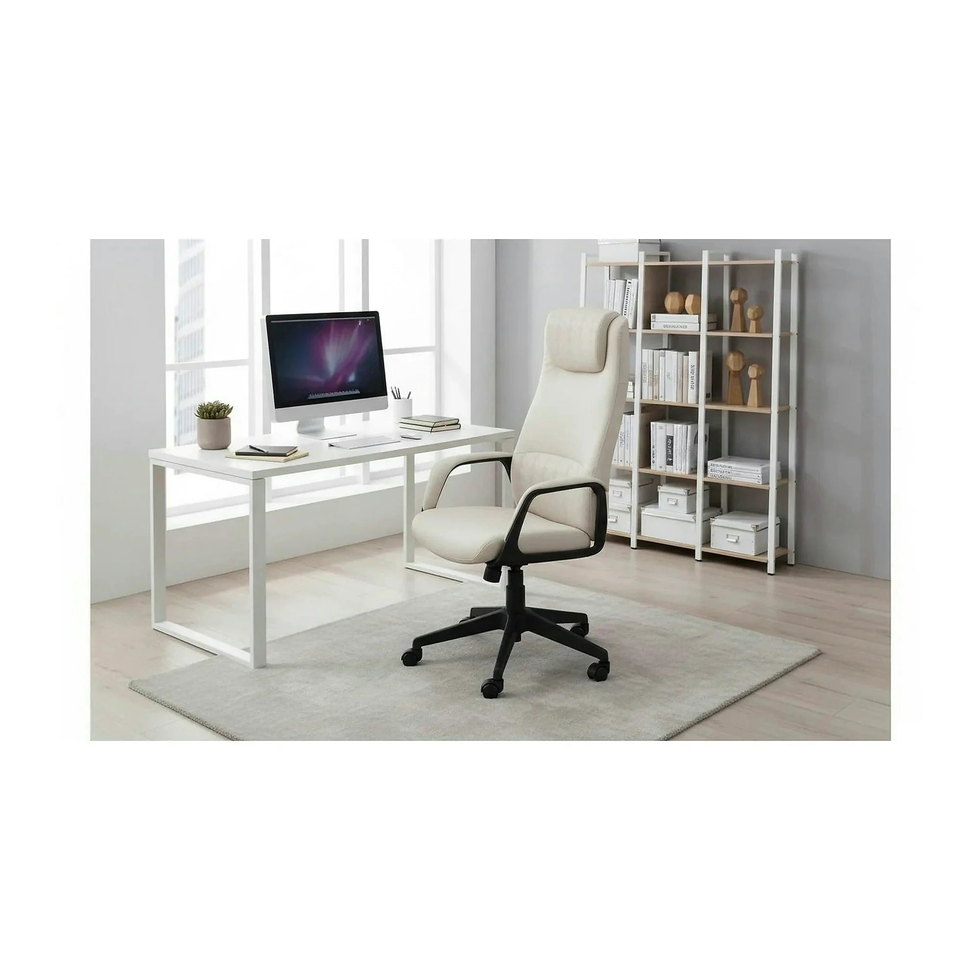 Scaun birou RAZOR, bej/negru, piele ecologica, 66x73x116-124 cm