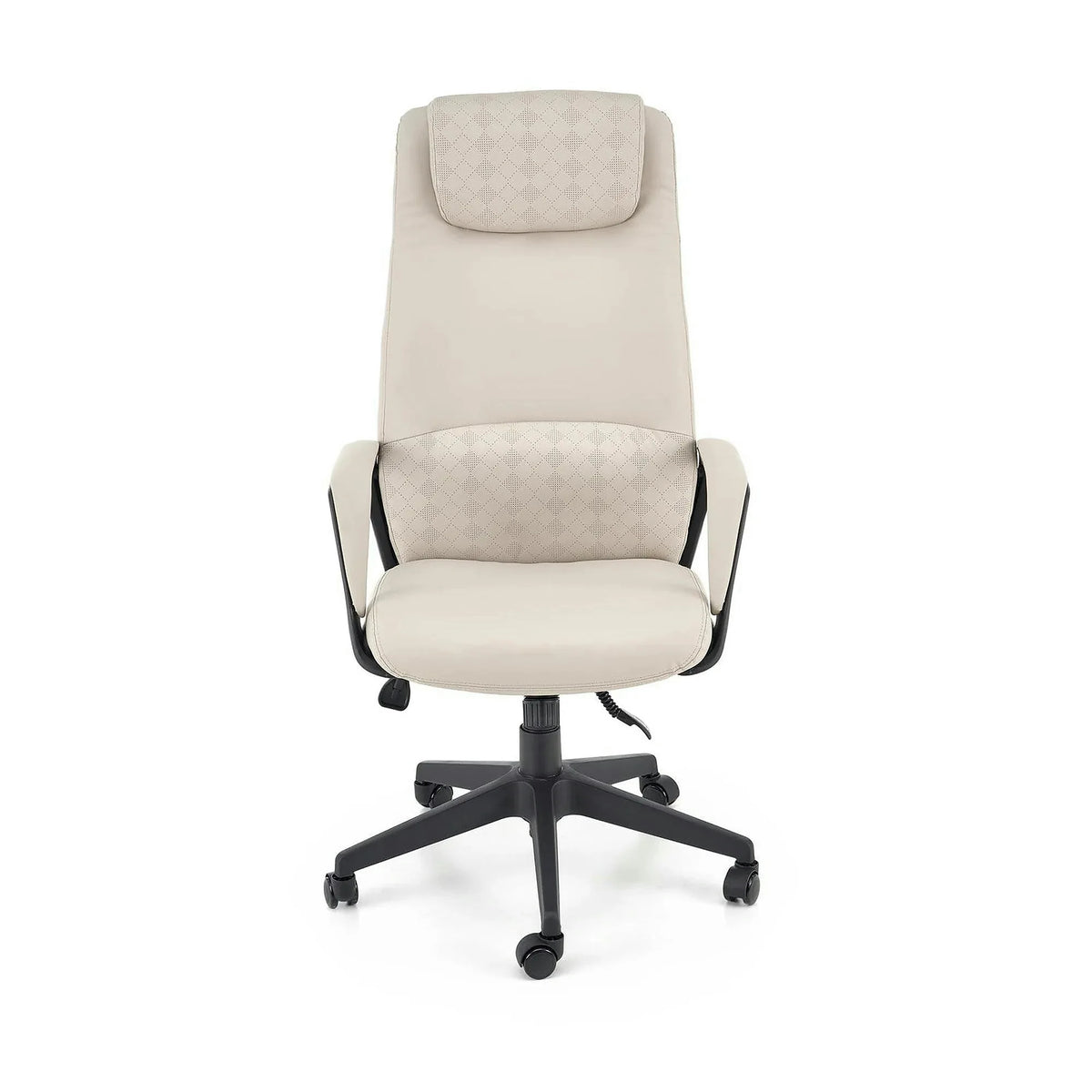 Scaun birou RAZOR, bej/negru, piele ecologica, 66x73x116-124 cm