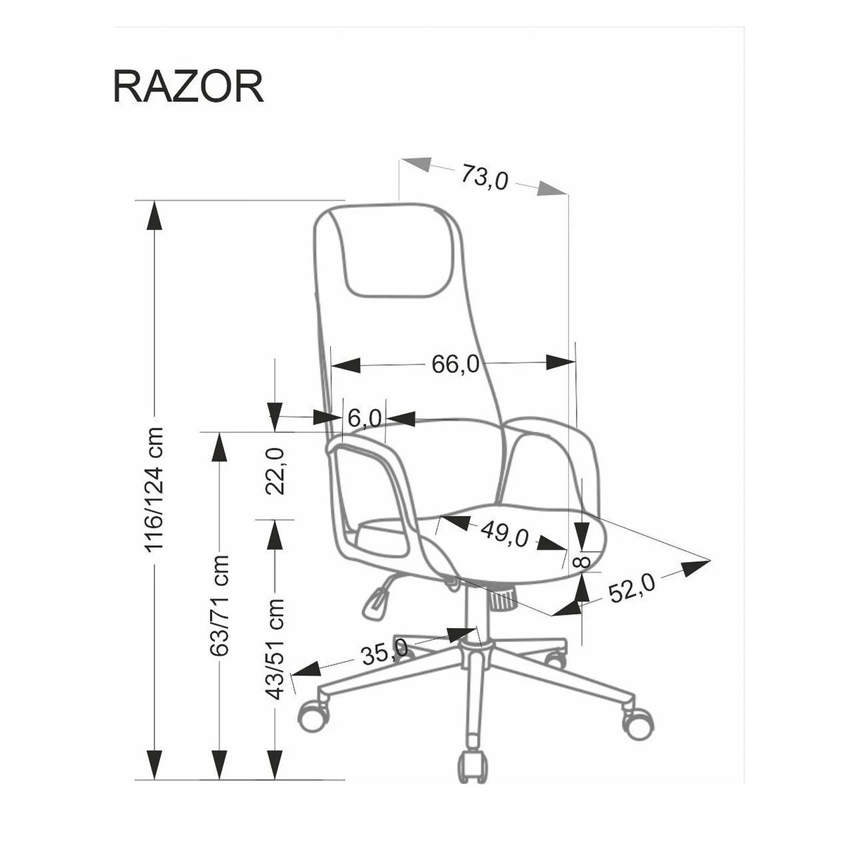Scaun birou RAZOR, gri/negru, piele ecologica, 66x73x116-124 cm