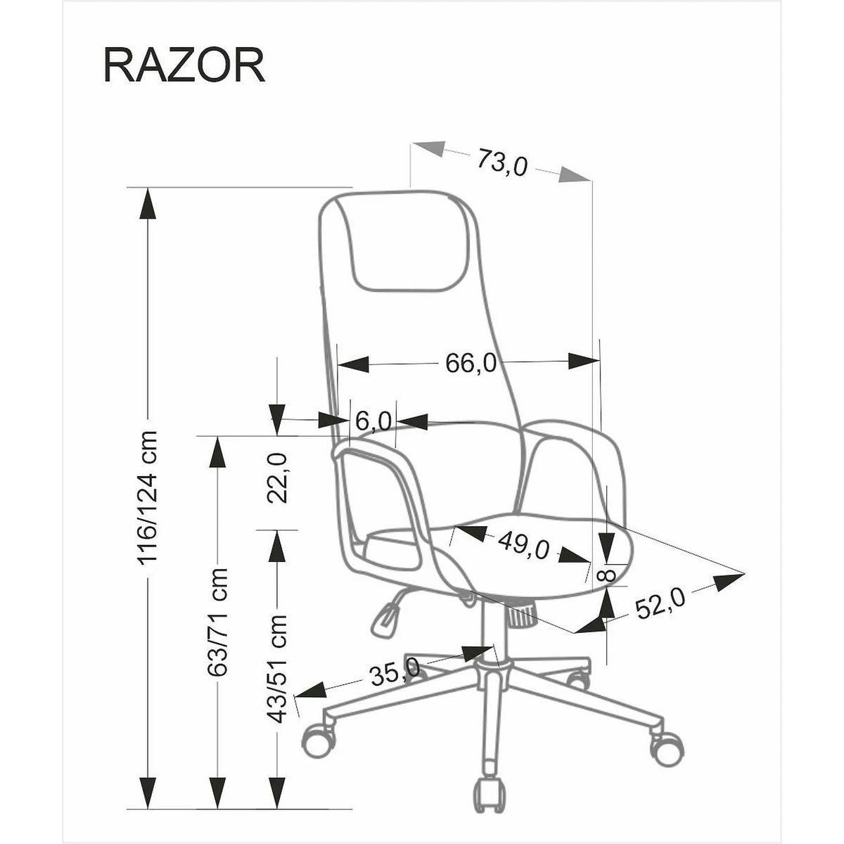 Scaun birou RAZOR, gri/negru, piele ecologica, 66x73x116-124 cm