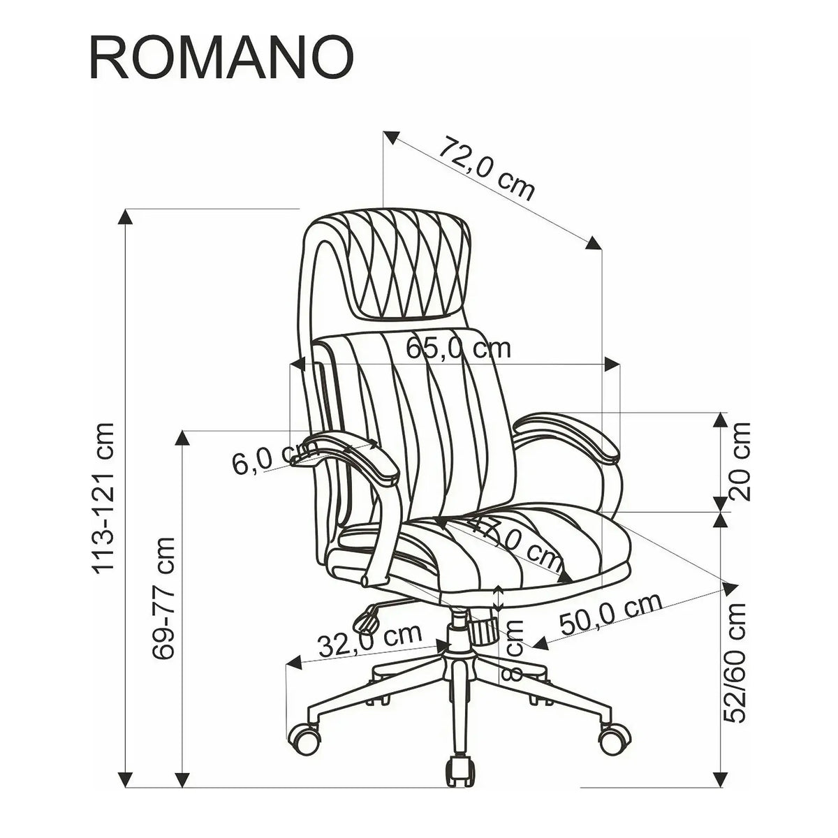 Scaun birou ROMANO, negru, piele ecologica/metal, 65x72x113/121 cm