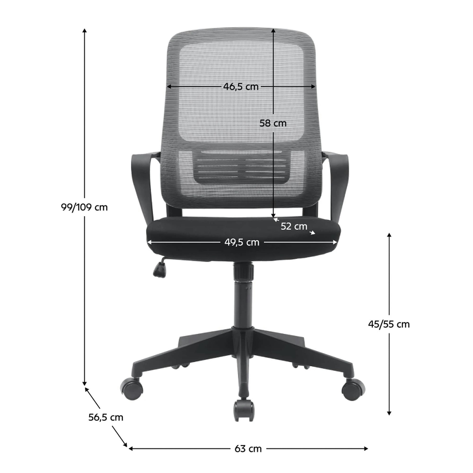 Scaun birou SALOMO TIP 3, gri/negru, plasa/stofa clasica/plastic, 63x57x99/109 cm