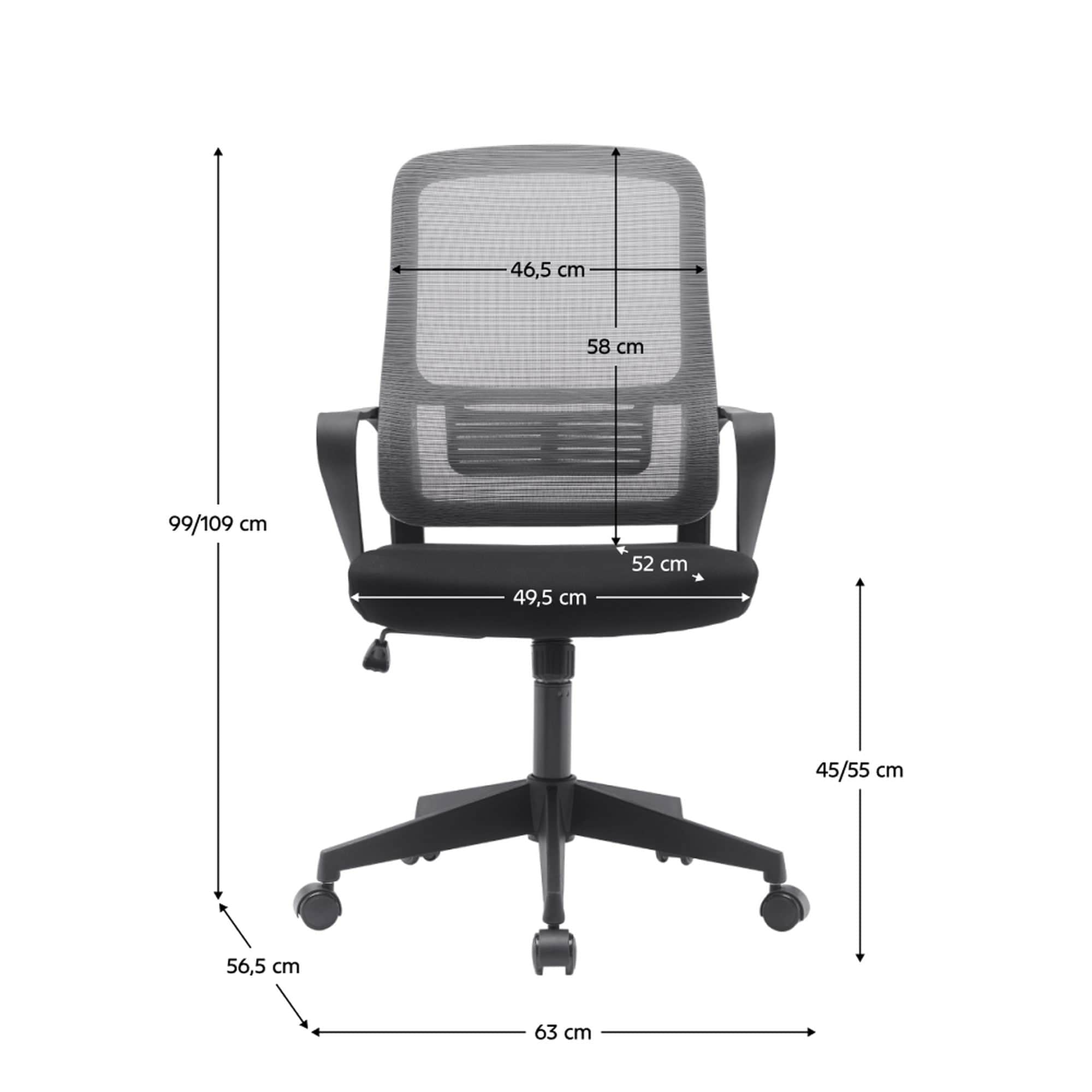 Scaun birou SALOMO TIP 3, gri/negru, plasa/stofa clasica/plastic, 63x57x99/109 cm