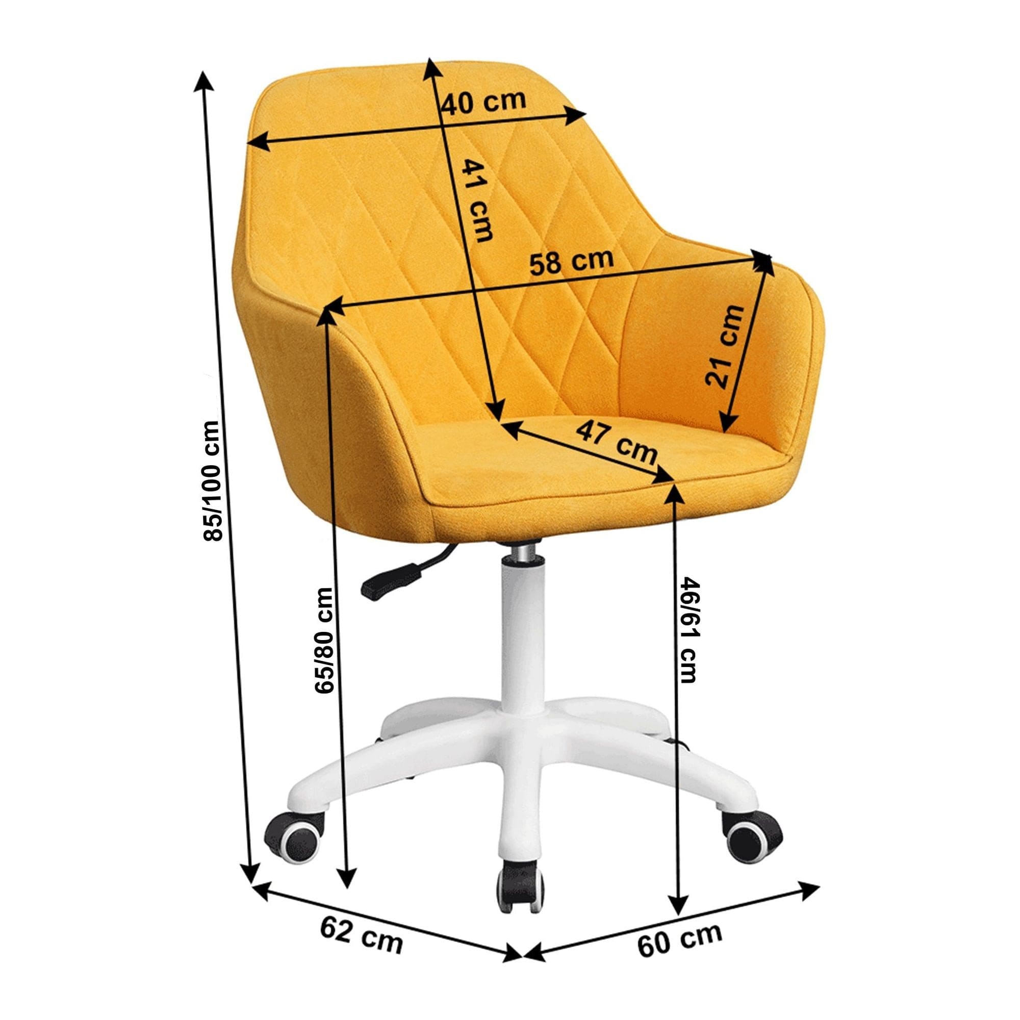 Scaun birou SANTY, galben/alb, metal/stofa, 60x62x85/100 cm