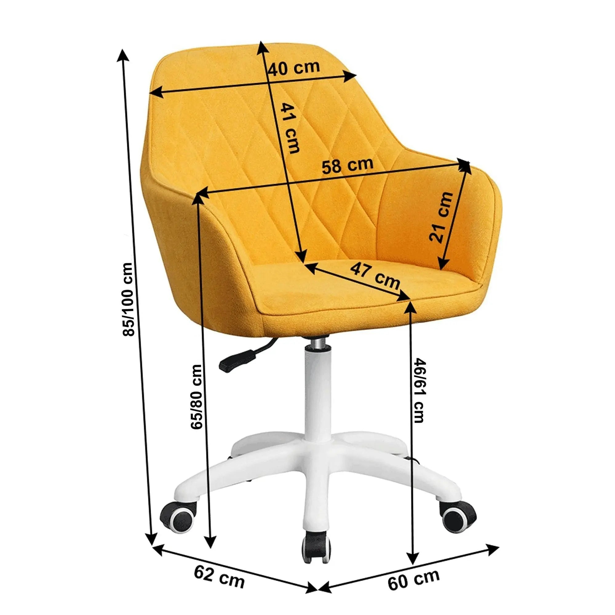Scaun birou SANTY, galben/alb, metal/stofa, 60x62x85/100 cm
