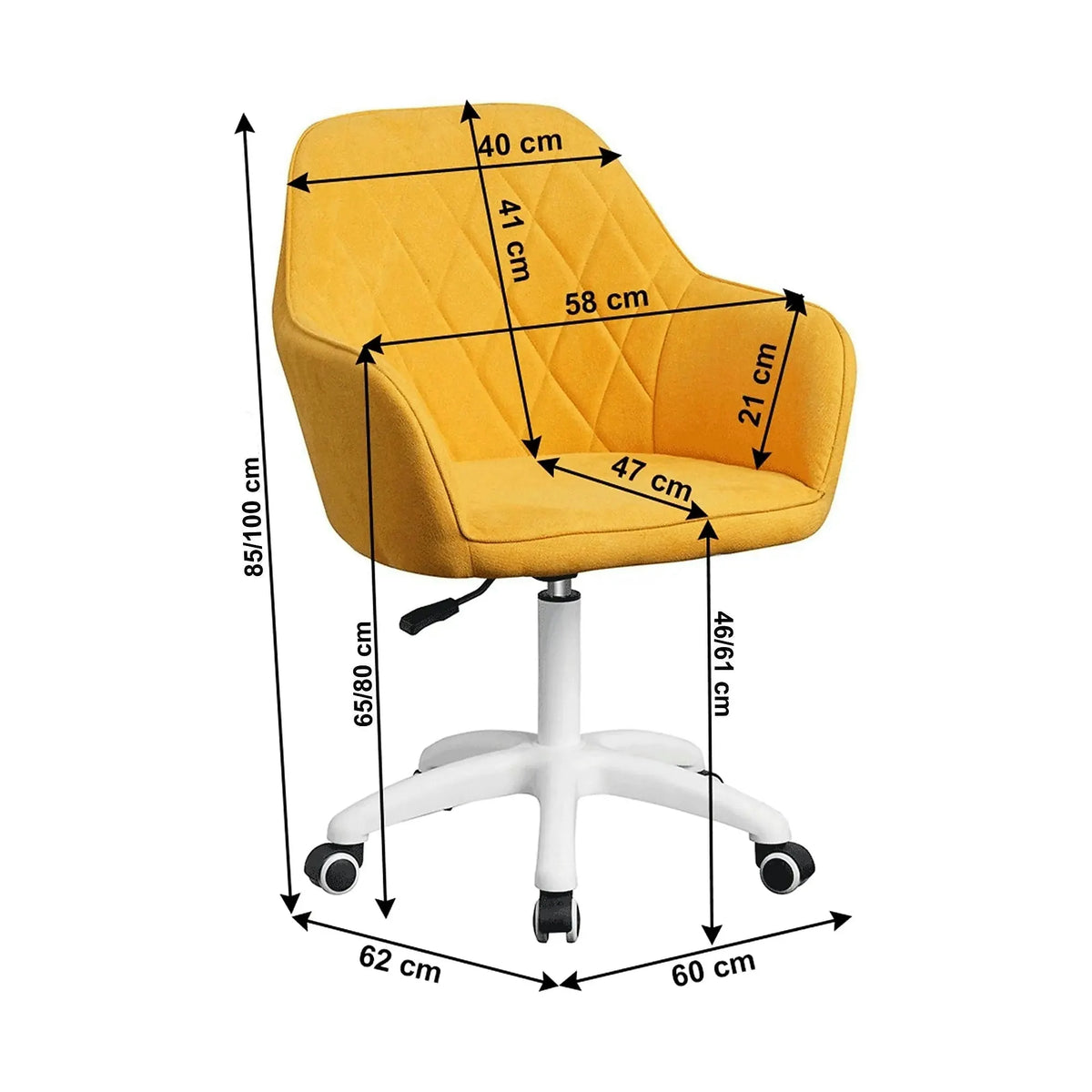 Scaun birou SANTY, galben/alb, metal/stofa, 60x62x85/100 cm