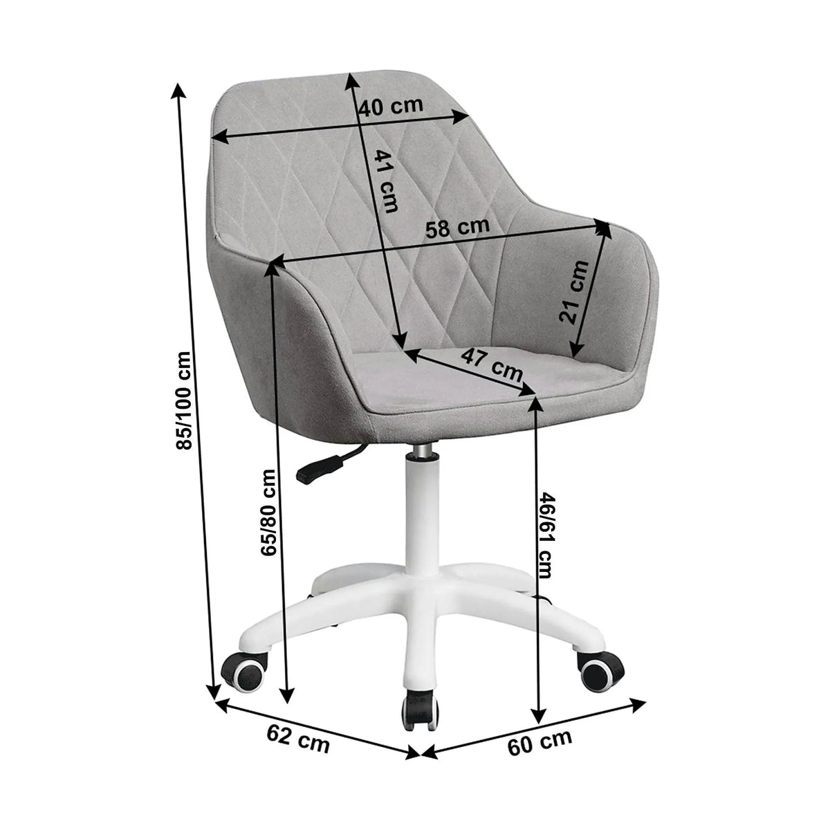 Scaun birou SANTY, gri, metal/stofa, 60x62x85/99 cm