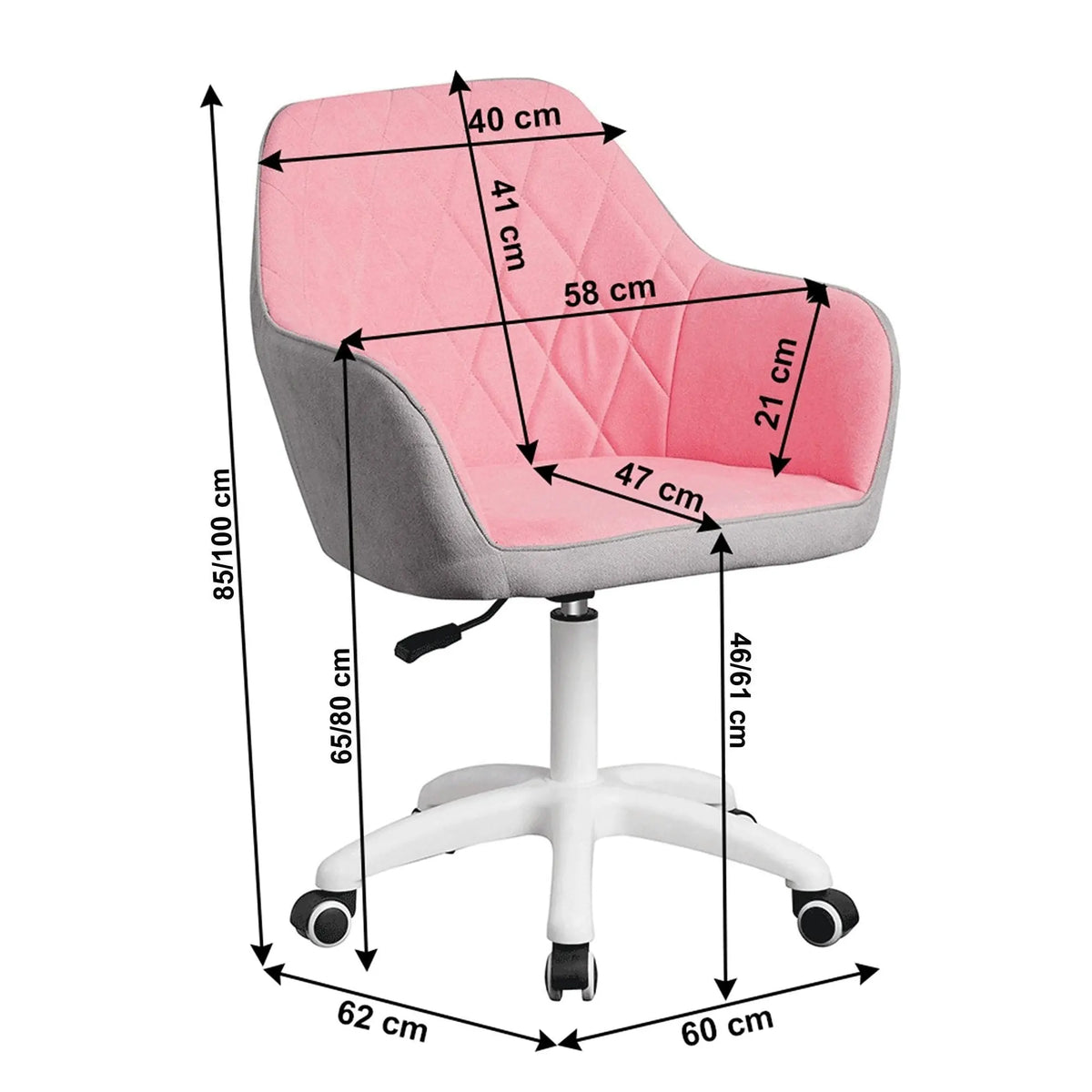 Scaun birou SANTY, roz/gri, metal/stofa, 60x62x85/100 cm