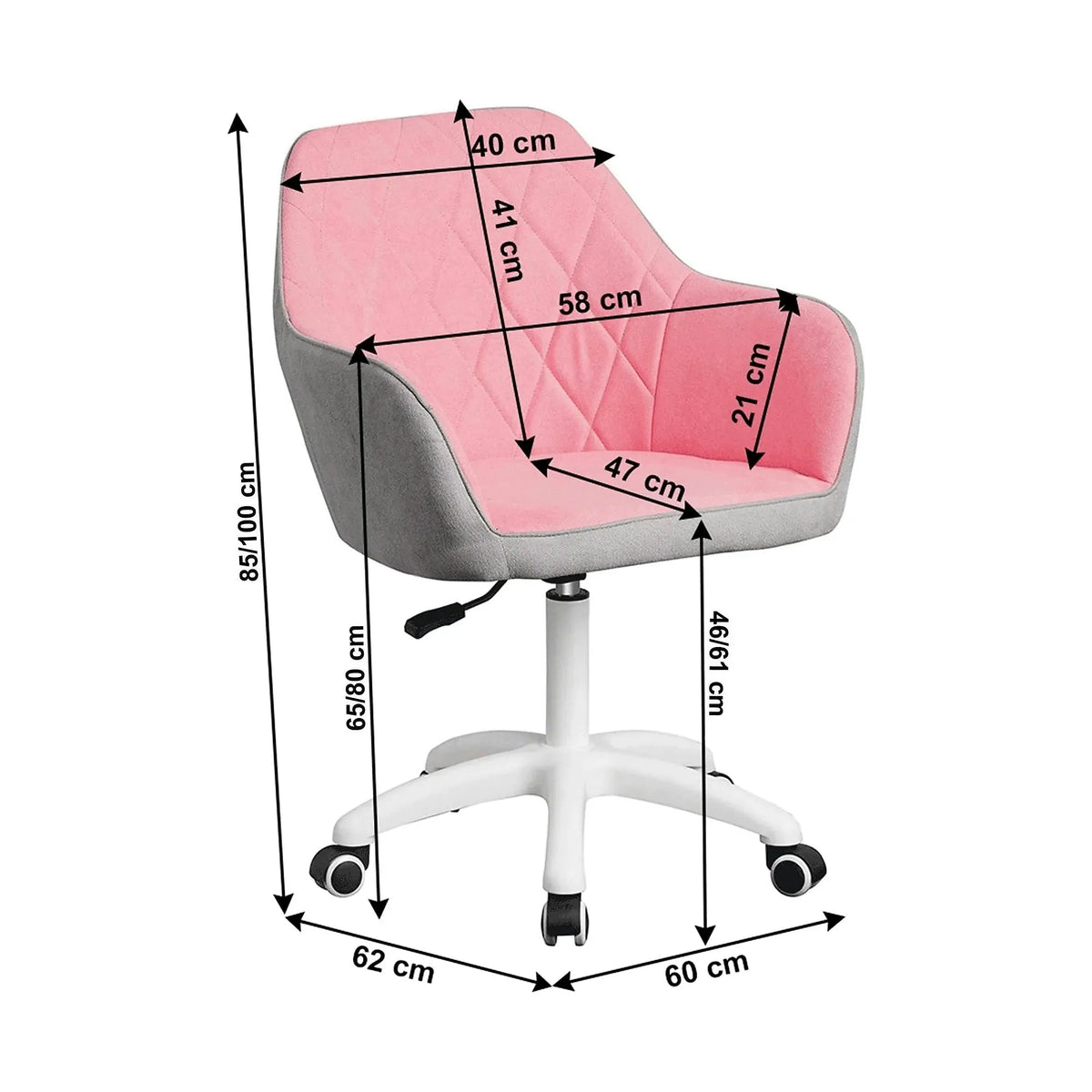 Scaun birou SANTY, roz/gri, metal/stofa, 60x62x85/100 cm