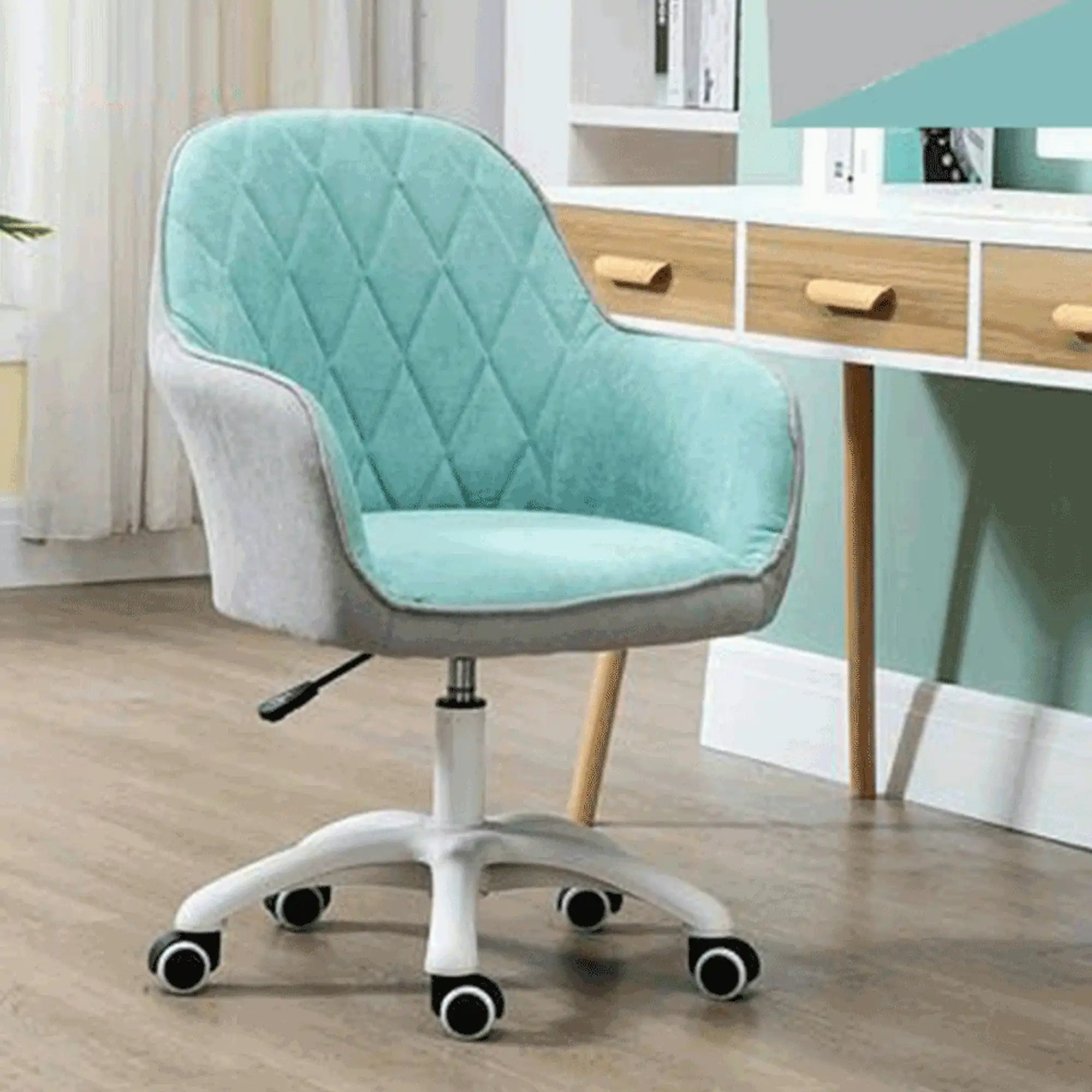 Scaun birou SANTY, verde menta/gri, metal/stofa, 60x62x85/100 cm