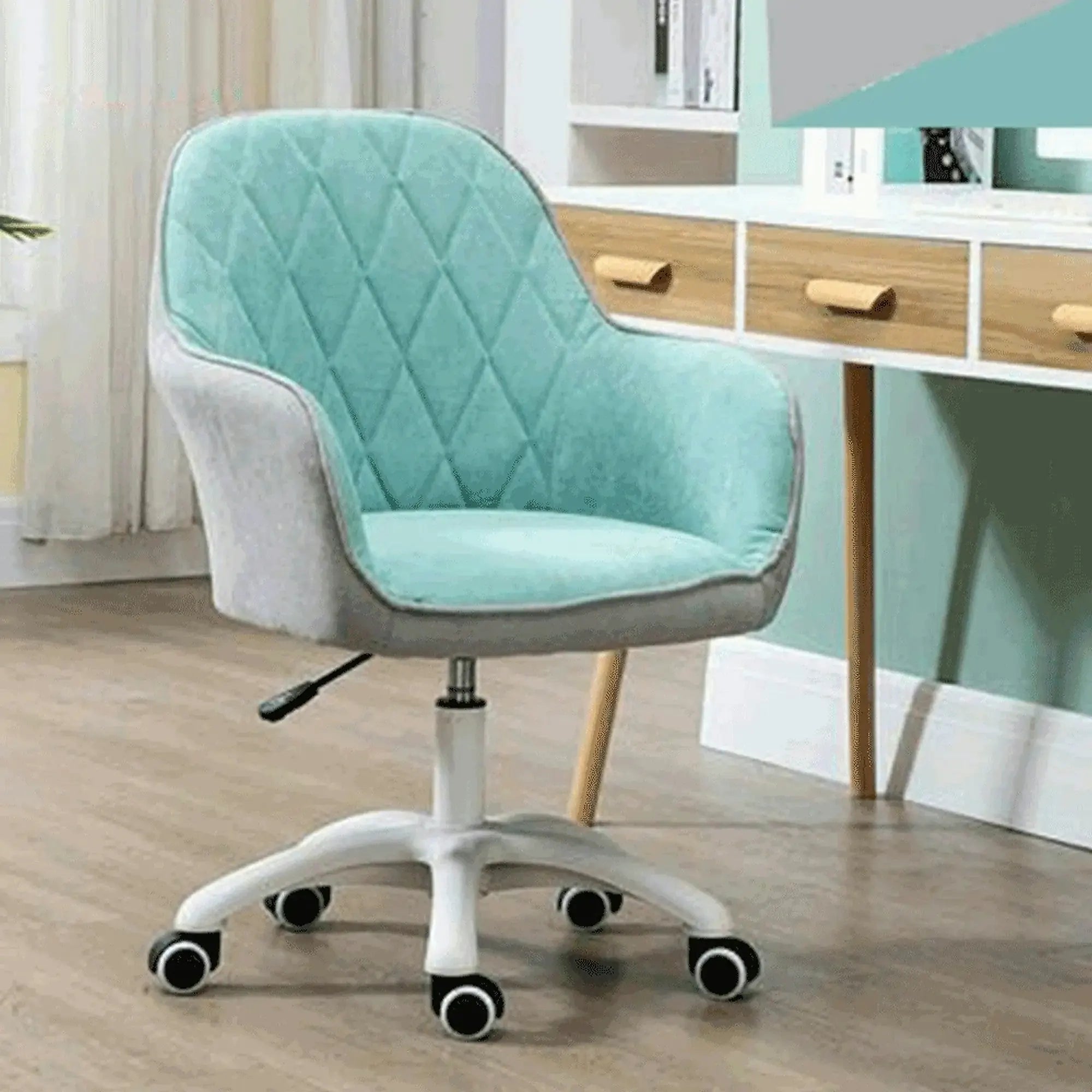 Scaun birou SANTY, verde menta/gri, metal/stofa, 60x62x85/100 cm