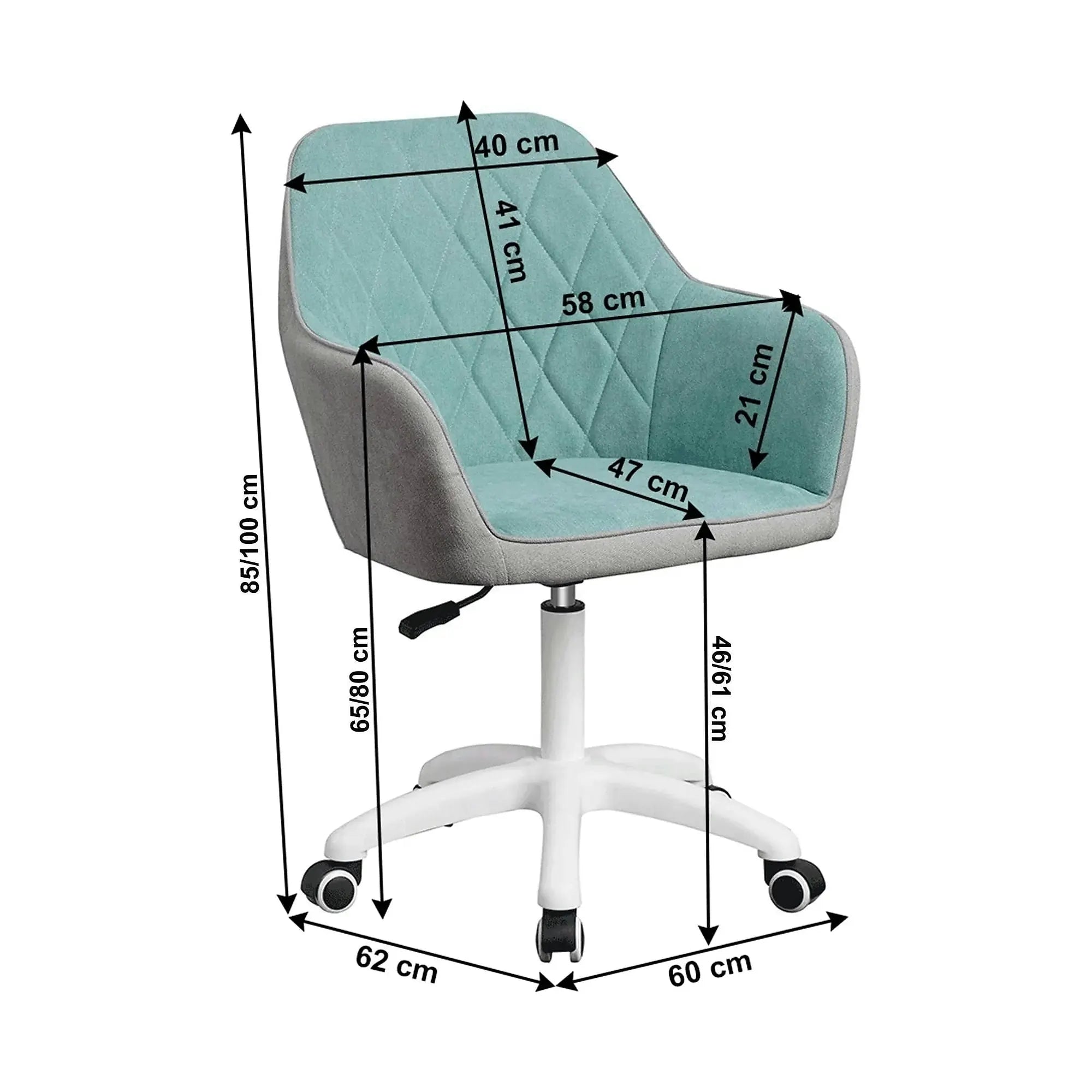 Scaun birou SANTY, verde menta/gri, metal/stofa, 60x62x85/100 cm