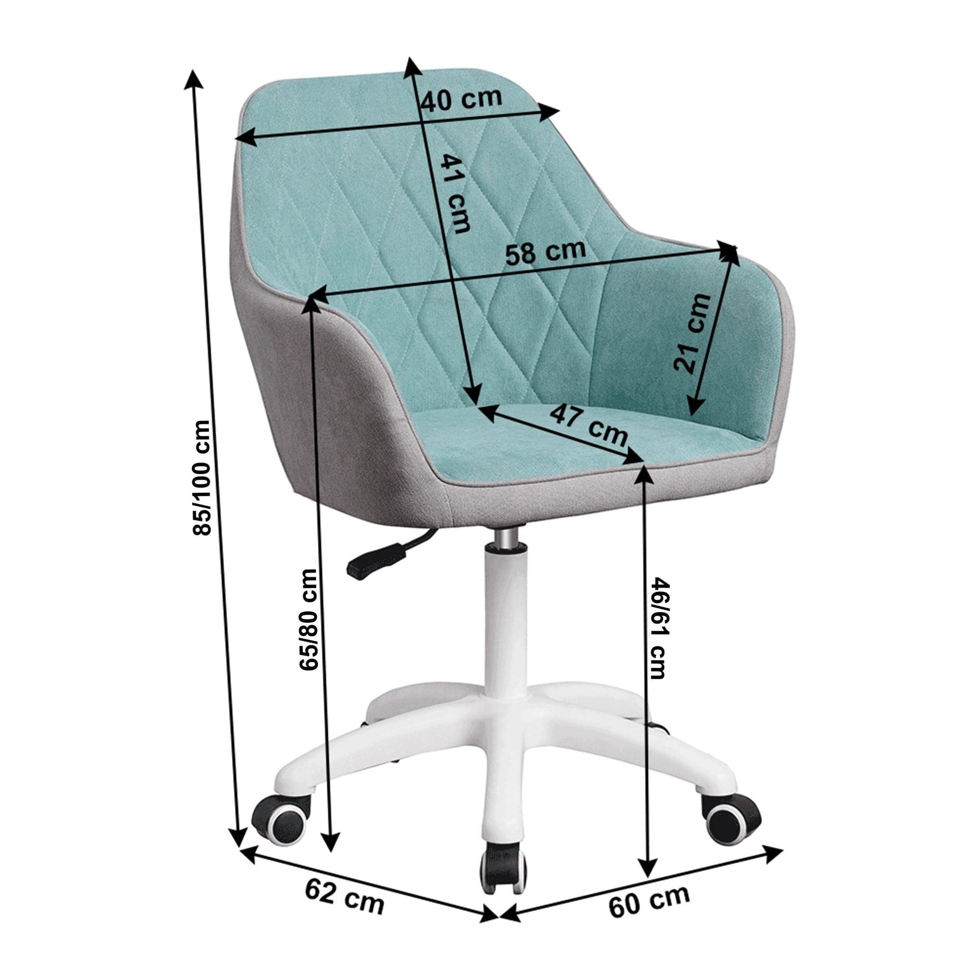 Scaun birou SANTY, verde menta/gri, metal/stofa, 60x62x85/100 cm