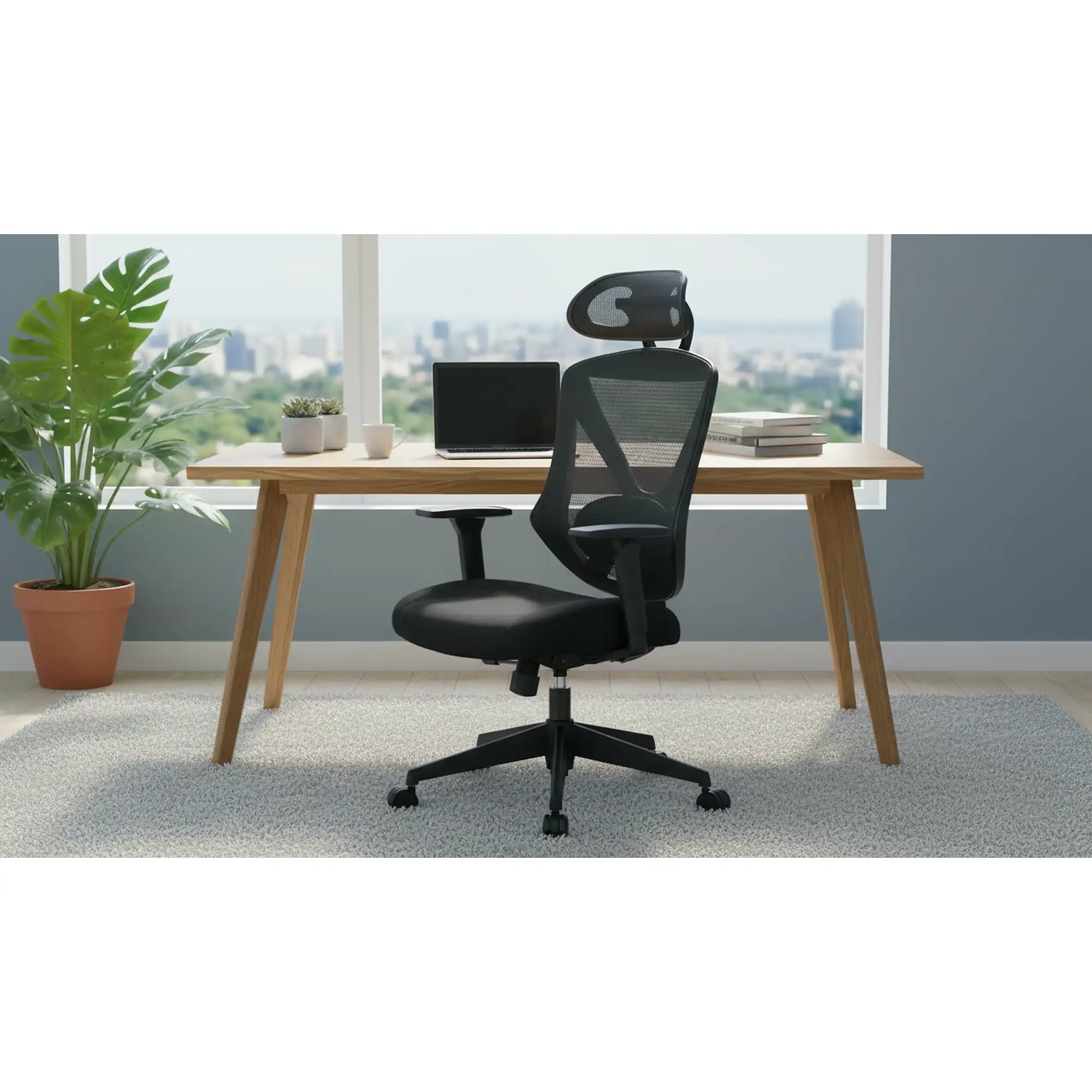 Scaun birou SELECT, negru, stofa/plasa, 74x70x114/124 cm
