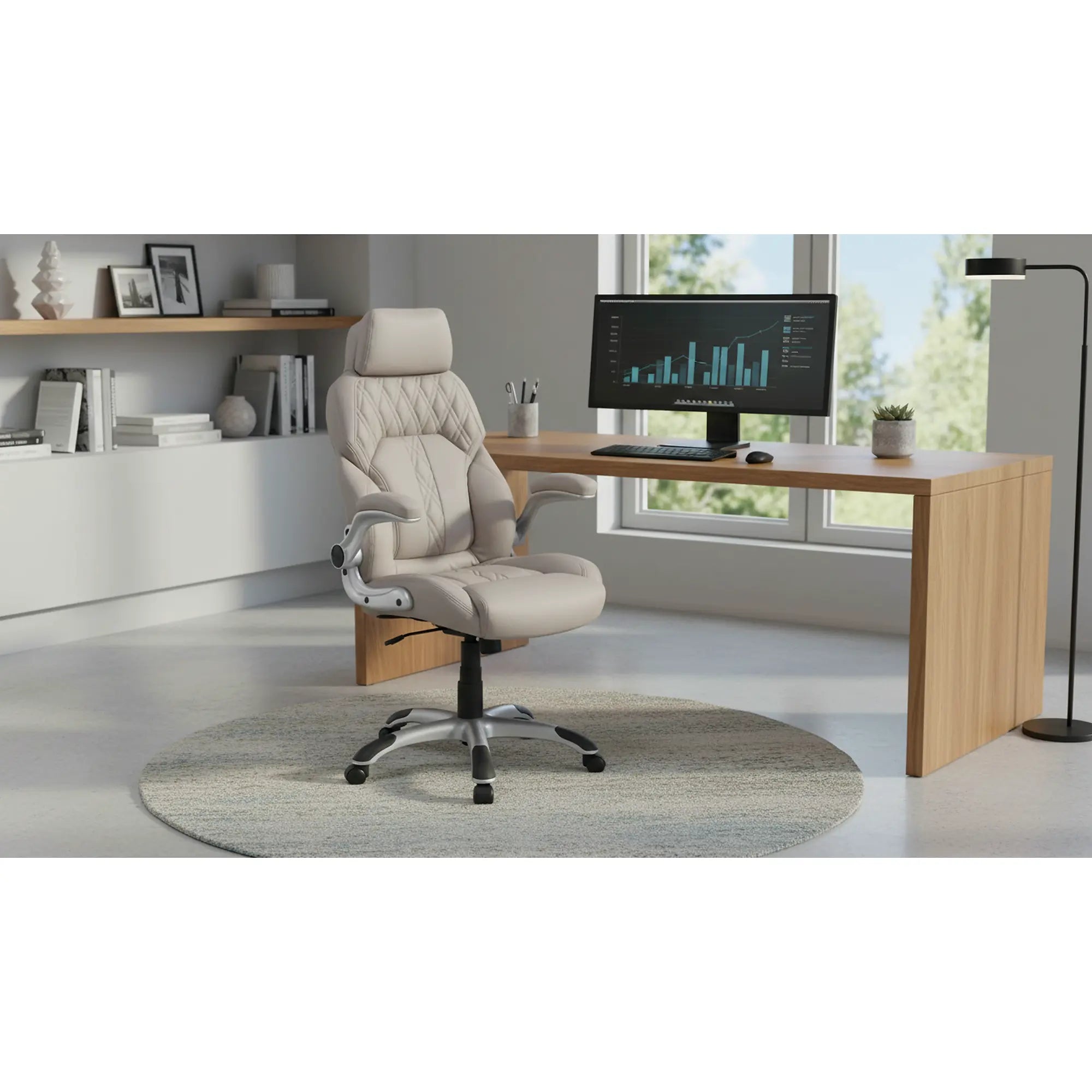 Scaun birou SEVEN, gri deschis, piele ecologica, 68x76x118/126 cm