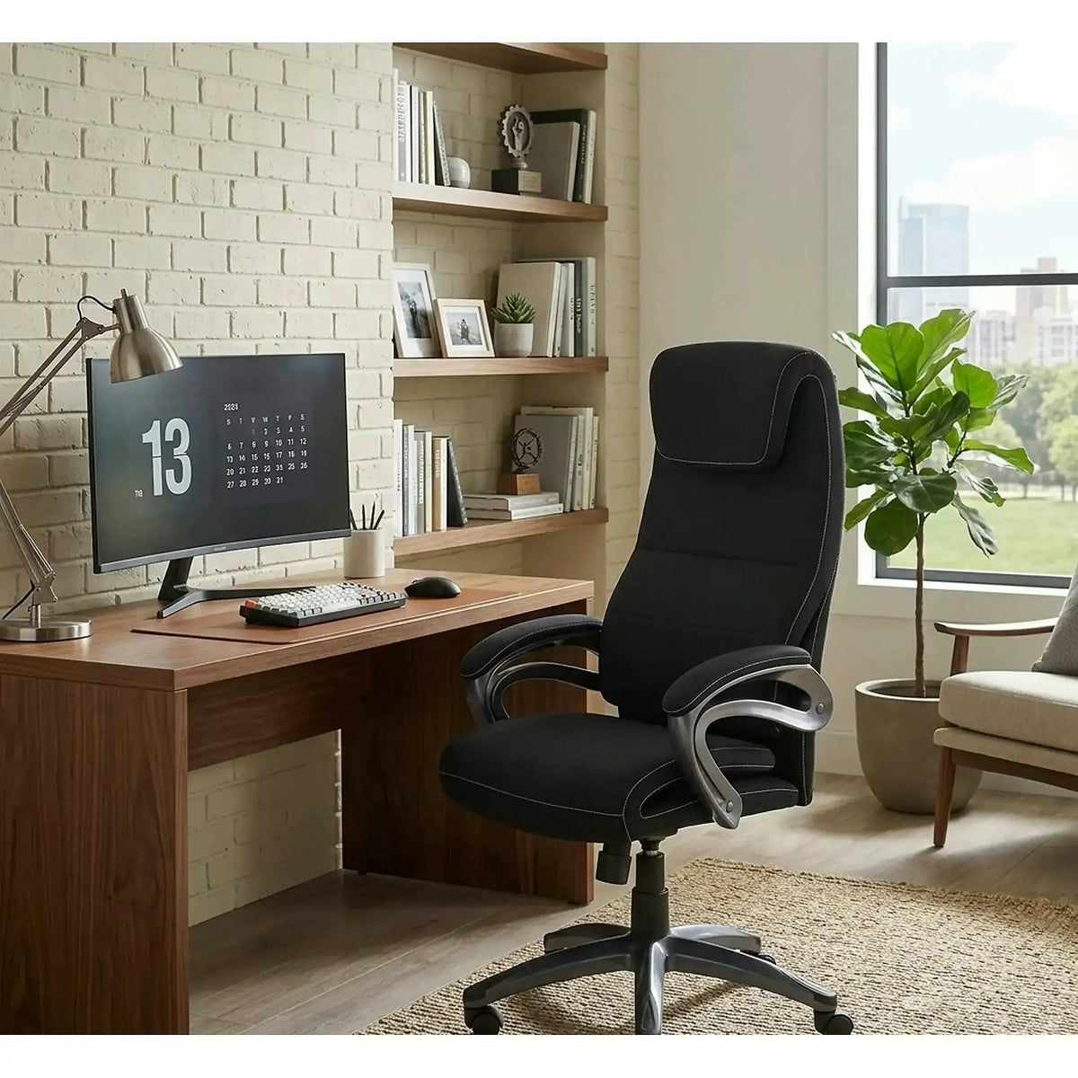Scaun birou SIDNEY, negru, stofa, 65x70x117/125 cm
