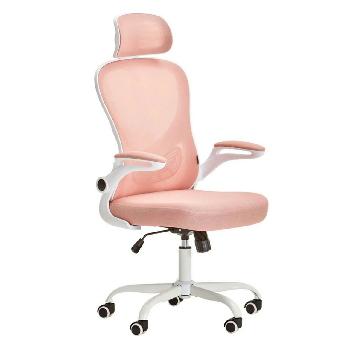 Scaun birou SIGNORA, roz/alb, stofa/plasa, 61x61x118/128 cm