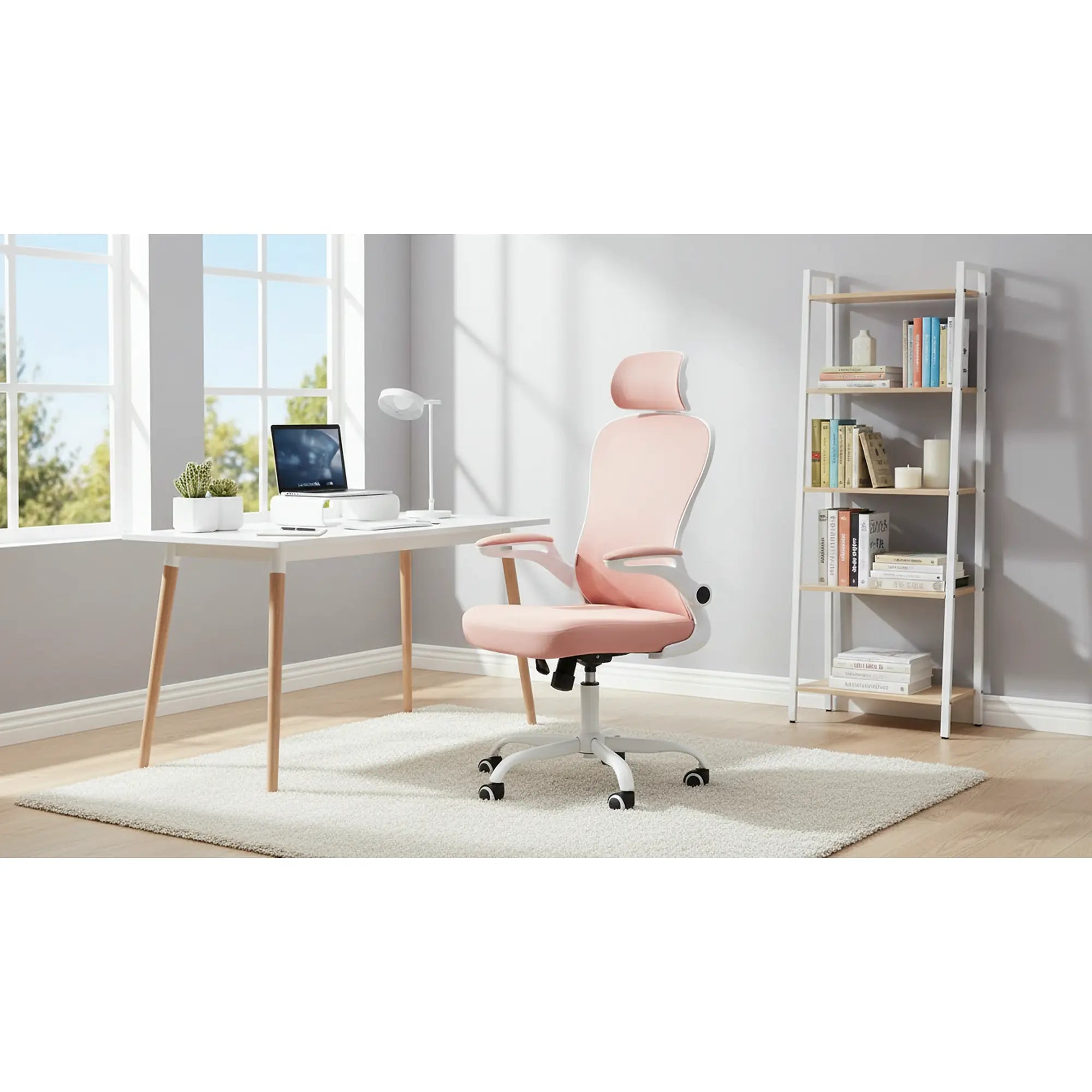 Scaun birou SIGNORA, roz/alb, stofa/plasa, 61x61x118/128 cm