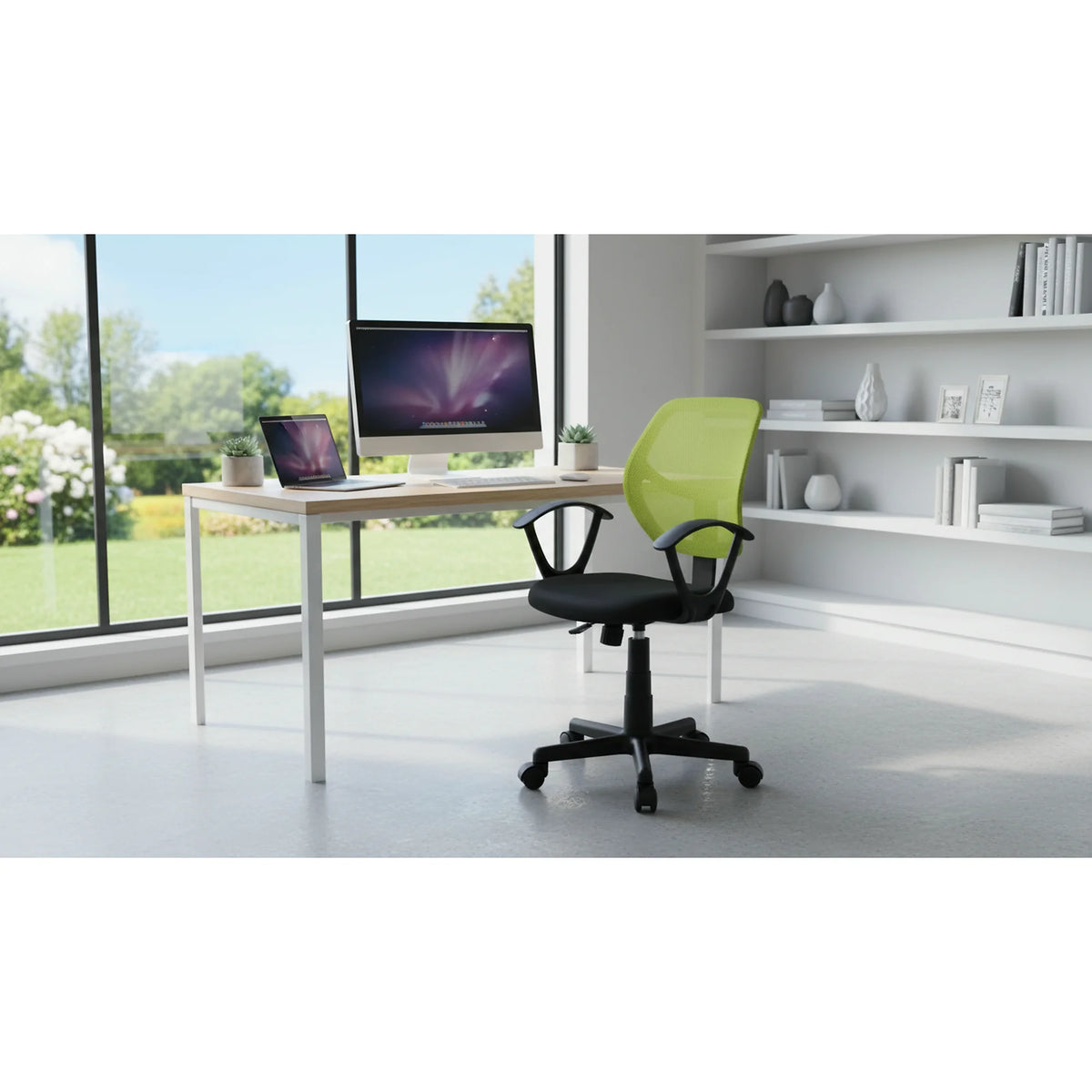 Scaun birou SIMBA, negru/galben, stofa/plasa, 52x49x79/91 cm