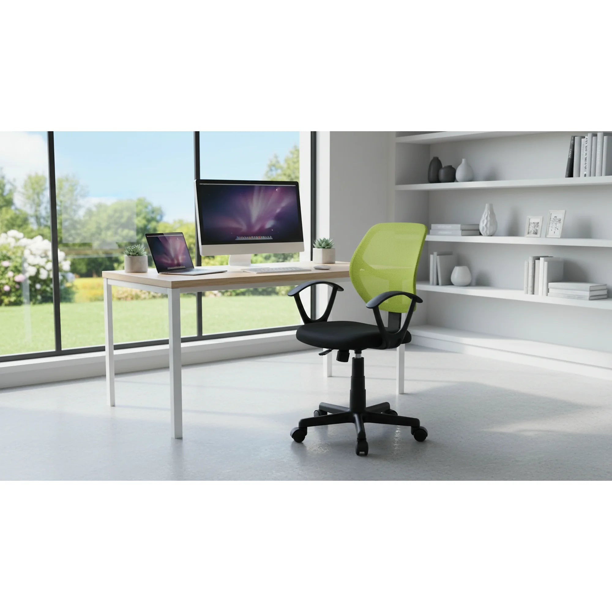 Scaun birou SIMBA, negru/galben, stofa/plasa, 52x49x79/91 cm