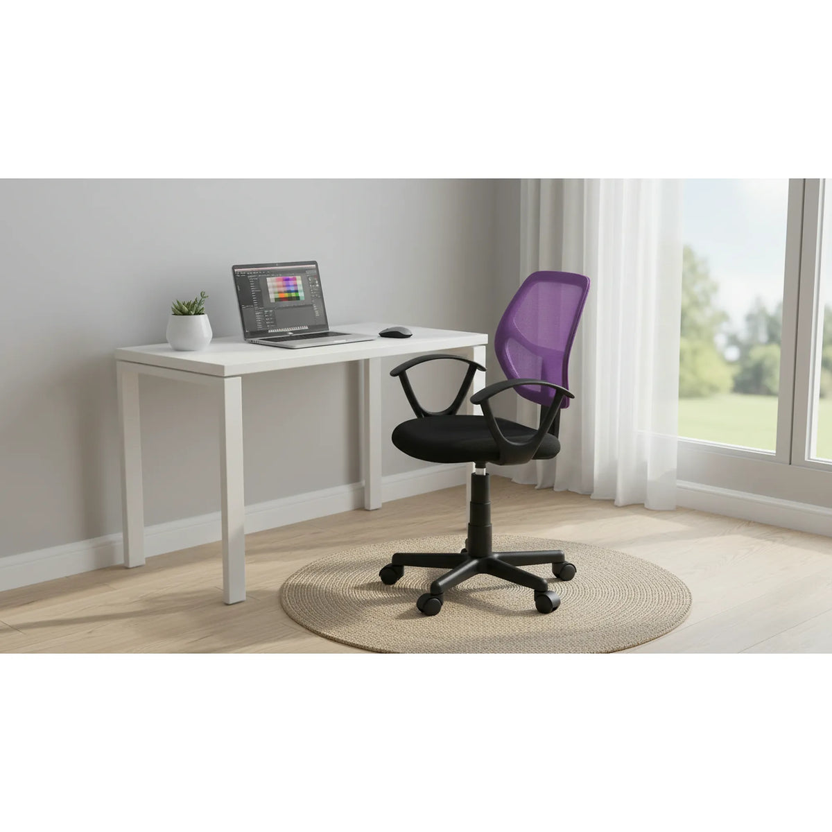 Scaun birou SIMBA, negru/mov, stofa/plasa, 52x49x79/91 cm