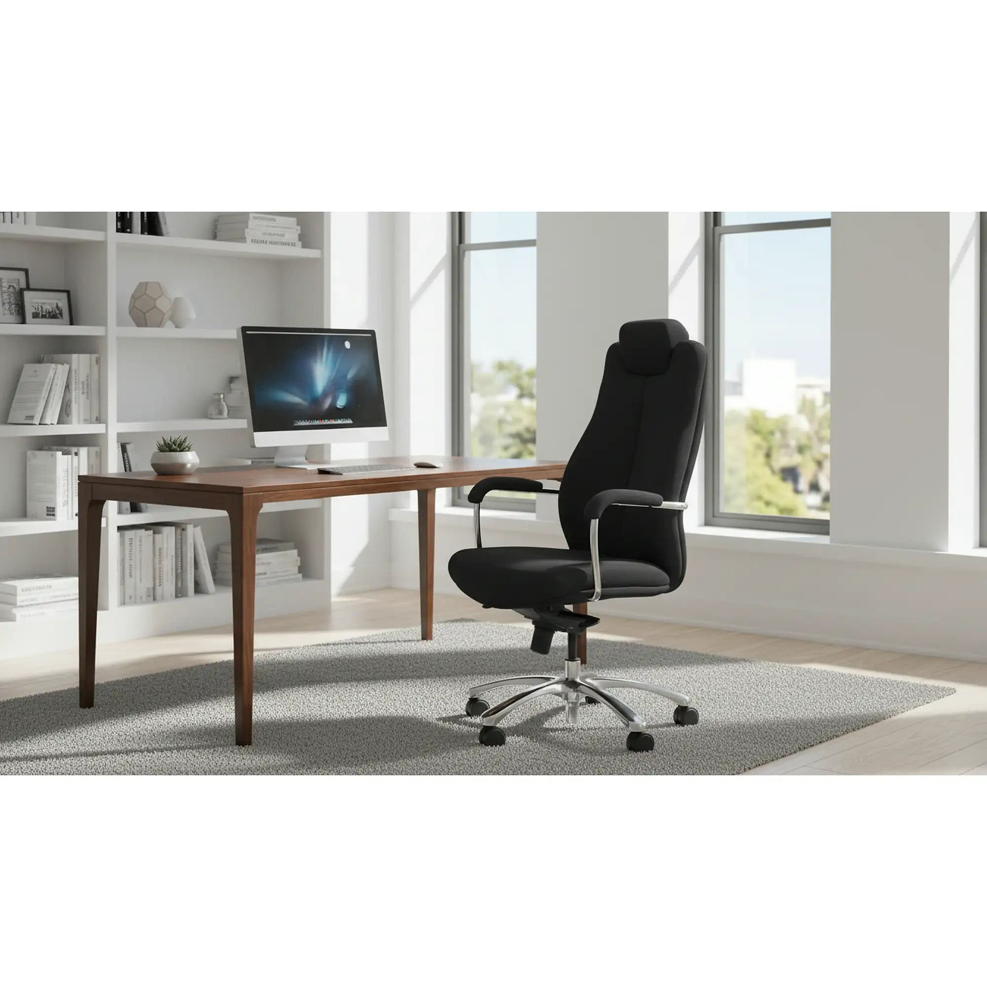 Scaun birou Sonata XXL, negru/crom, stofa clasica/metal, 51x54x119/129 cm