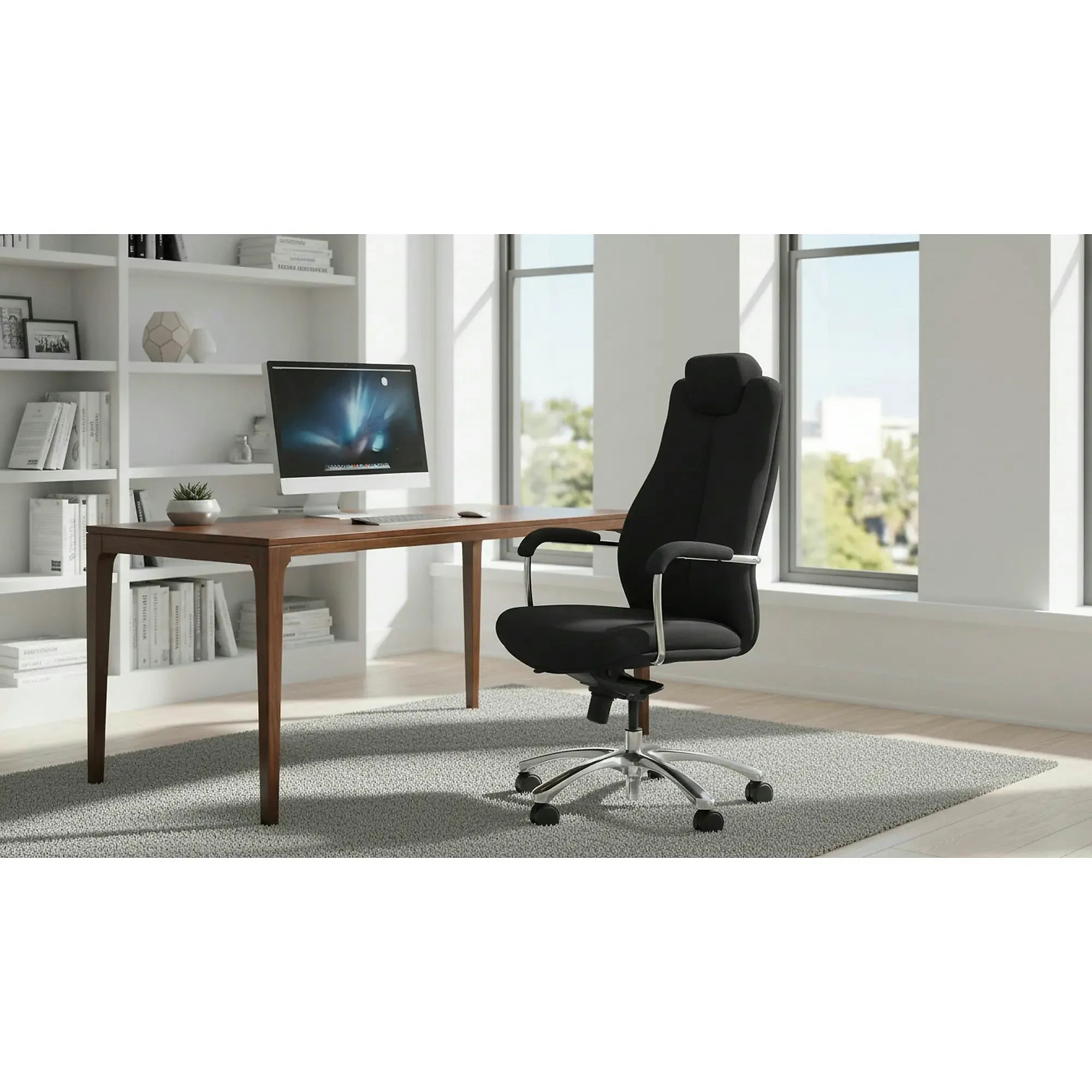 Scaun birou Sonata XXL, negru/crom, stofa clasica/metal, 51x54x119/129 cm