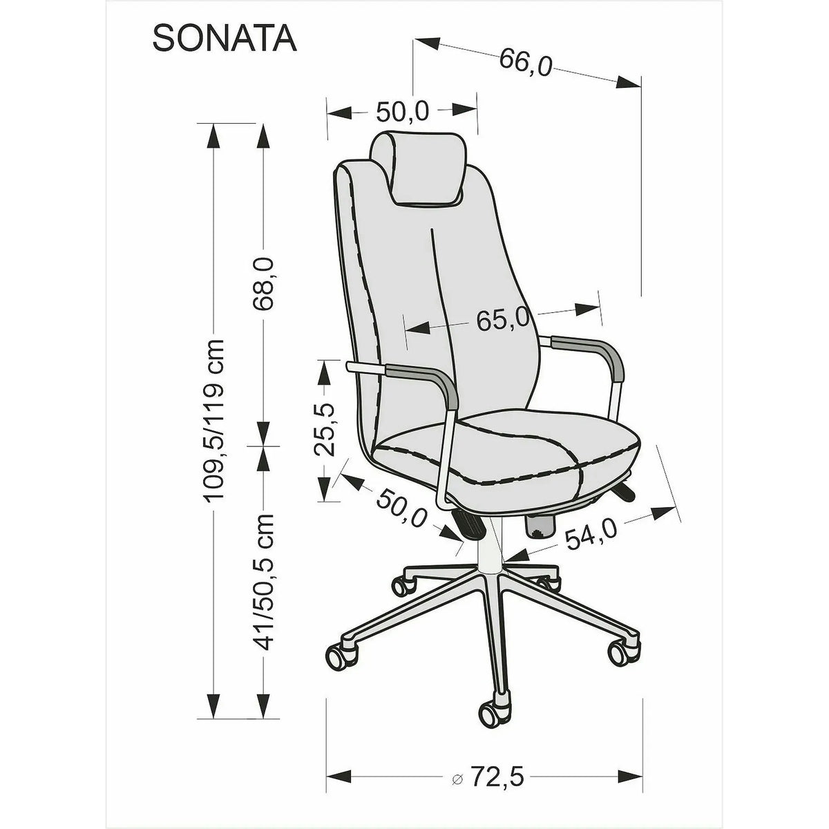 Scaun birou Sonata XXL, negru/crom, stofa clasica/metal, 51x54x119/129 cm