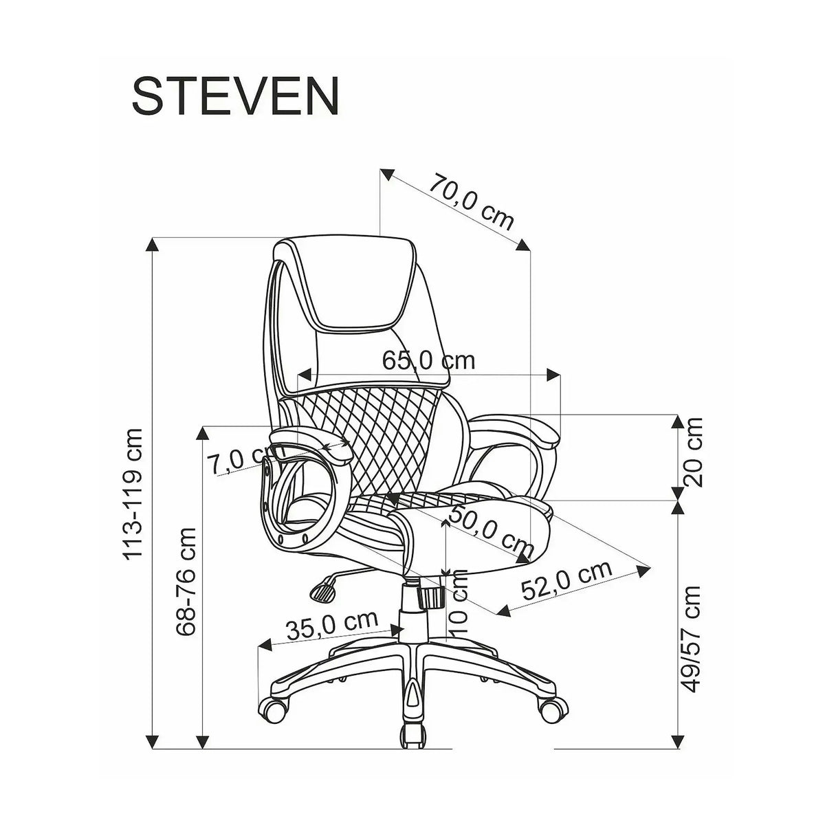Scaun birou STEVEN, negru/gri, piele ecologica/panza, 65x70x111/119 cm
