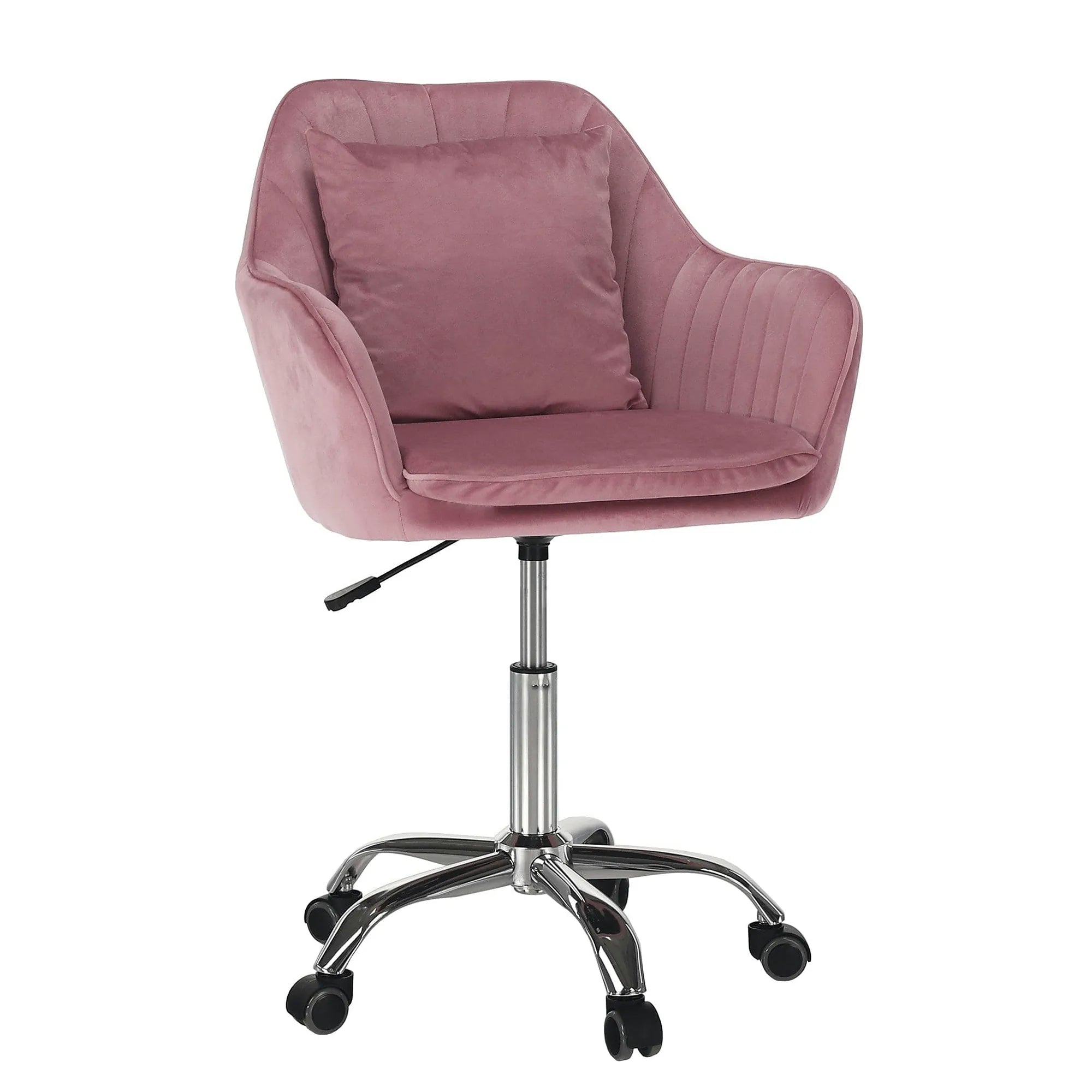 Scaun birou stofa catifelata KLIAN, roz/crom, 59x61x87/101 cm