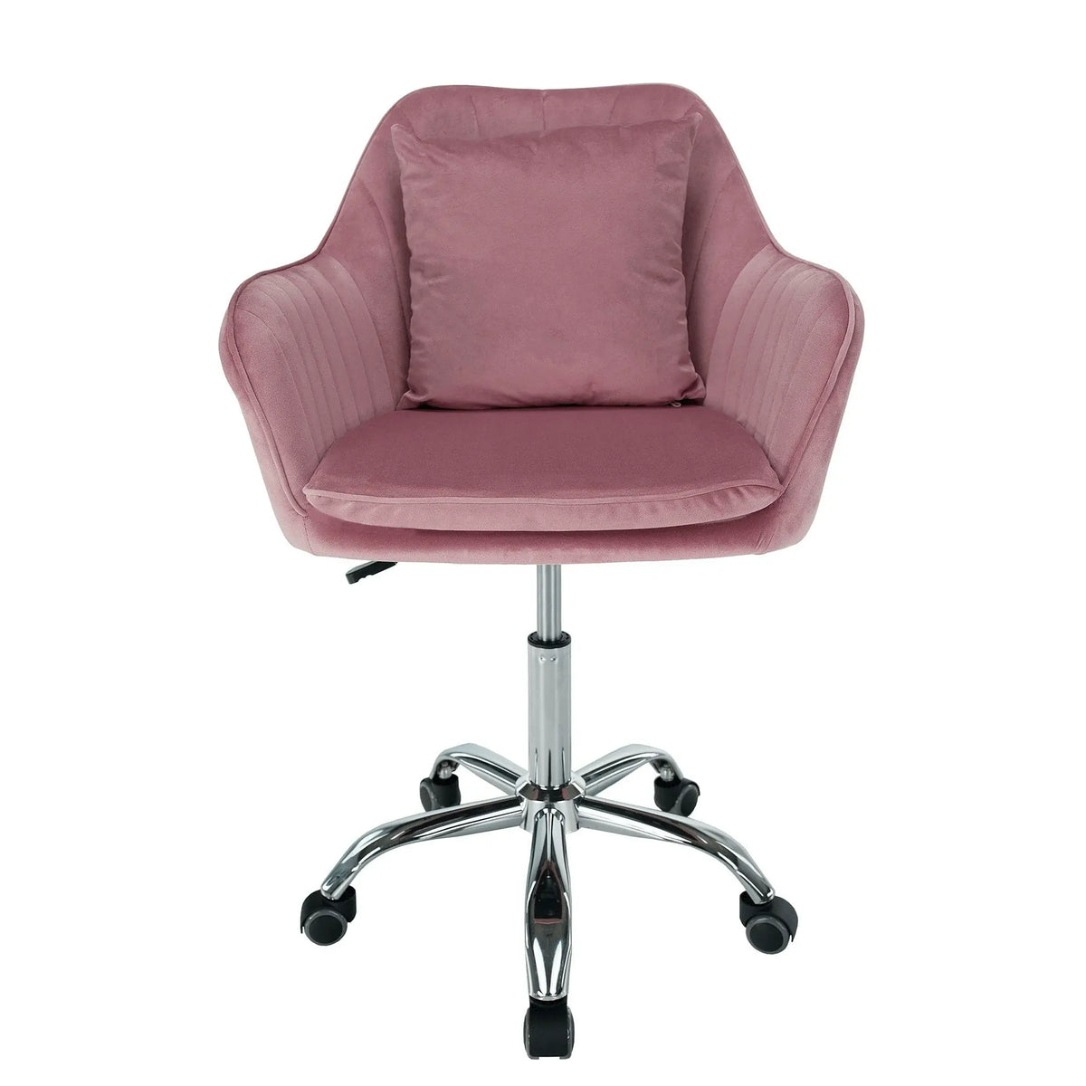Scaun birou stofa catifelata KLIAN, roz/crom, 59x61x87/101 cm