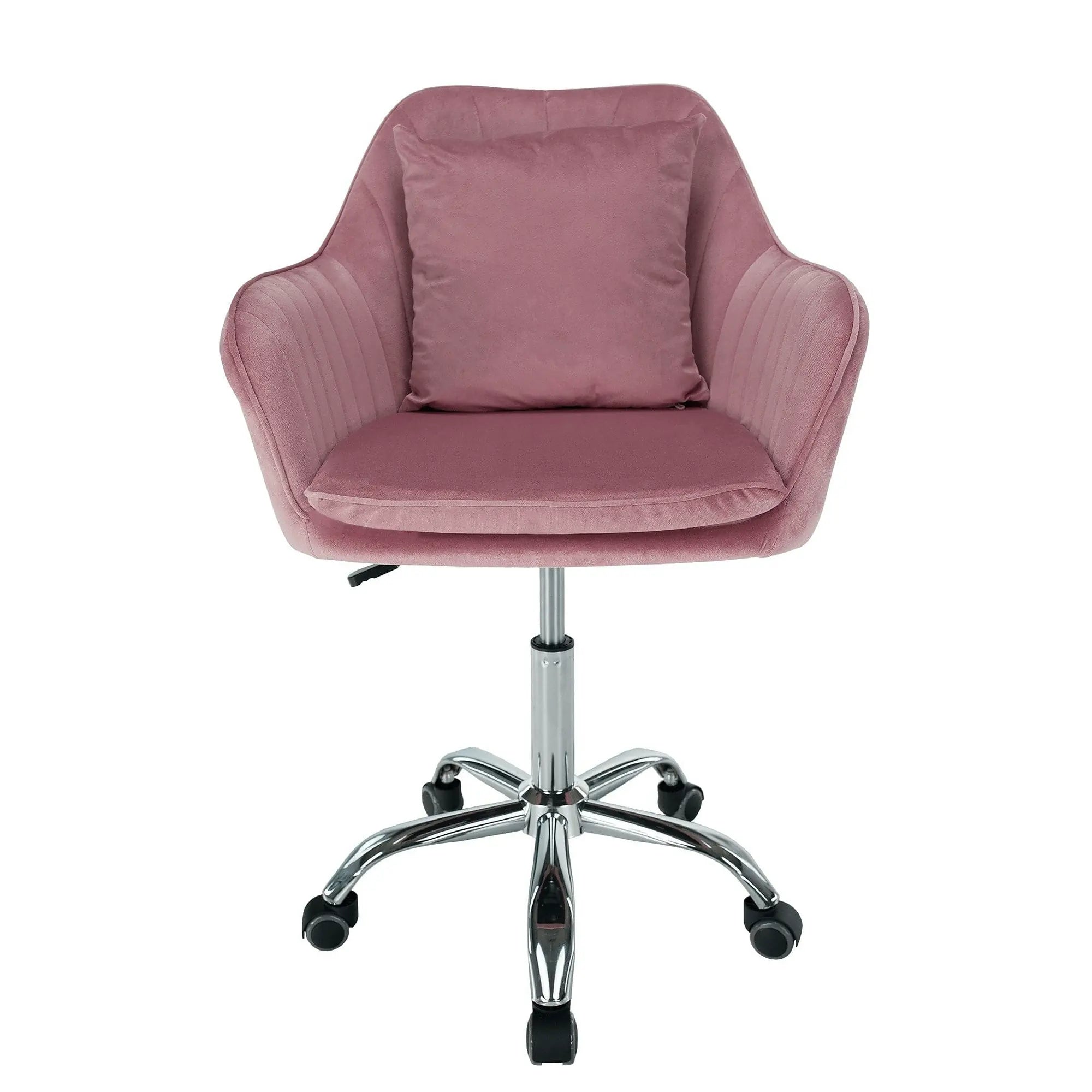 Scaun birou stofa catifelata KLIAN, roz/crom, 59x61x87/101 cm