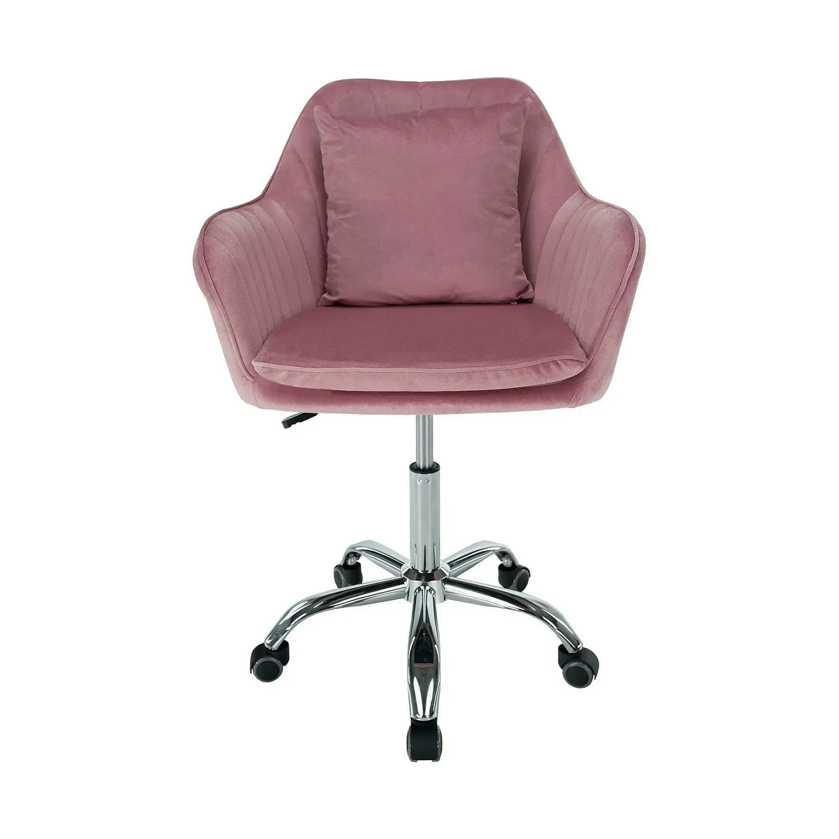 Scaun birou stofa catifelata KLIAN, roz/crom, 59x61x87/101 cm
