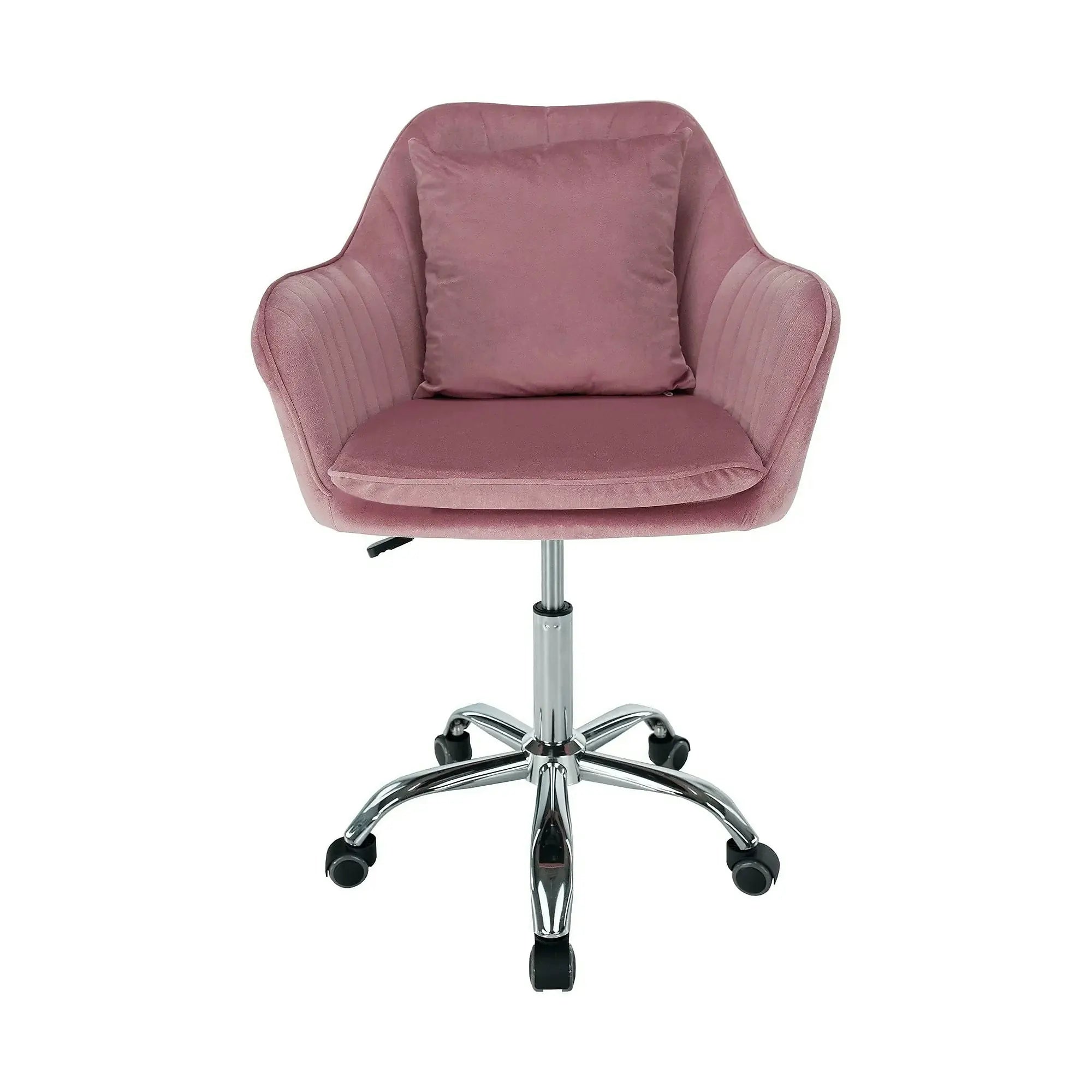 Scaun birou stofa catifelata KLIAN, roz/crom, 59x61x87/101 cm