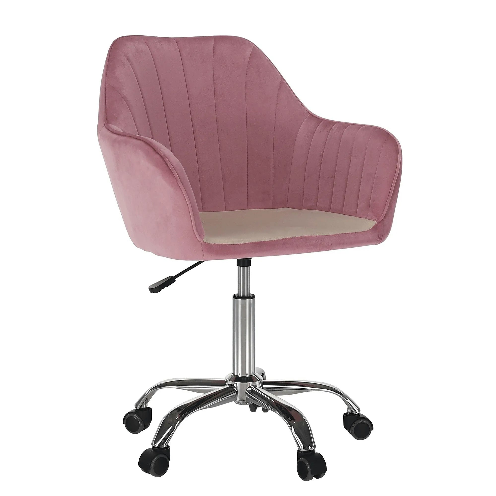 Scaun birou stofa catifelata KLIAN, roz/crom, 59x61x87/101 cm