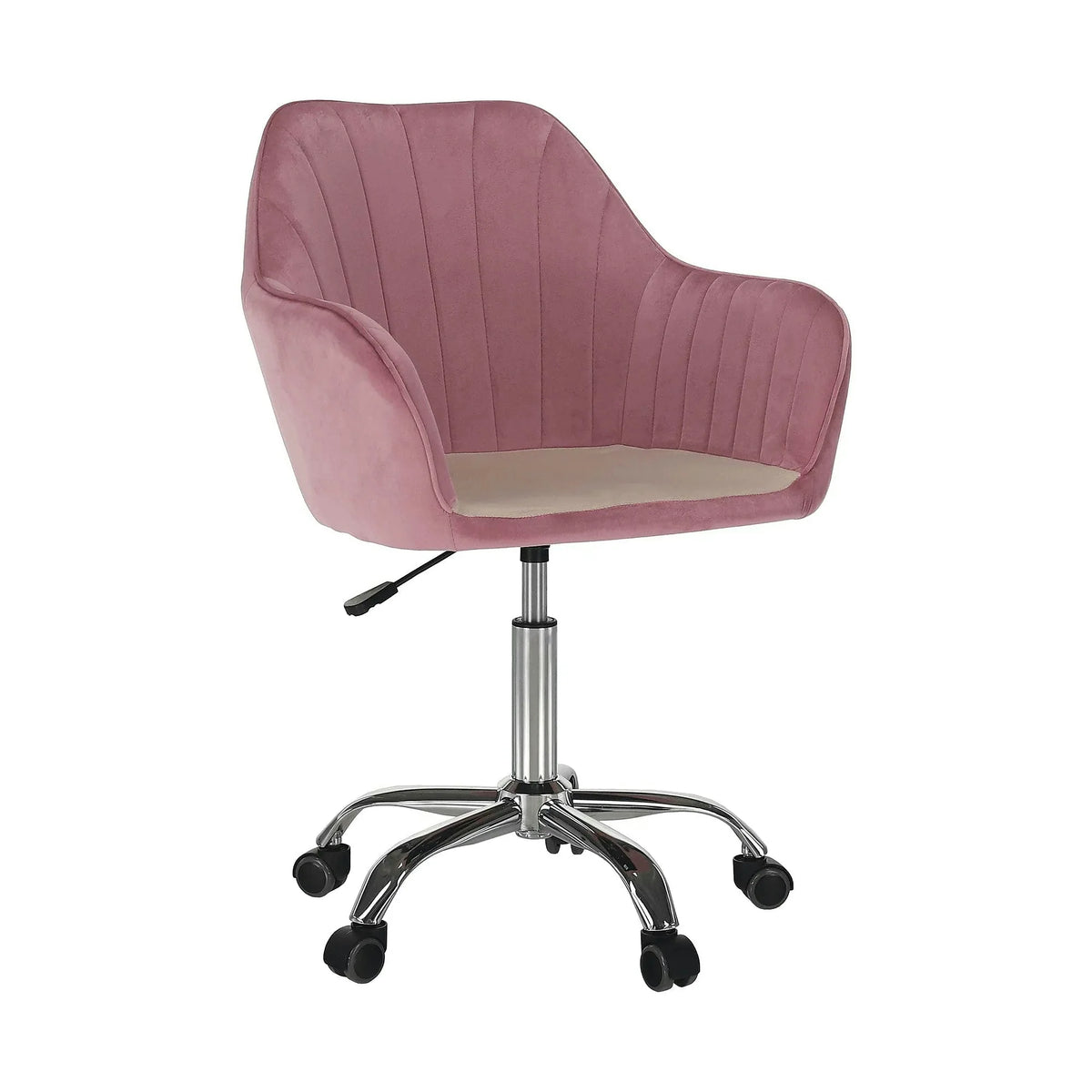 Scaun birou stofa catifelata KLIAN, roz/crom, 59x61x87/101 cm