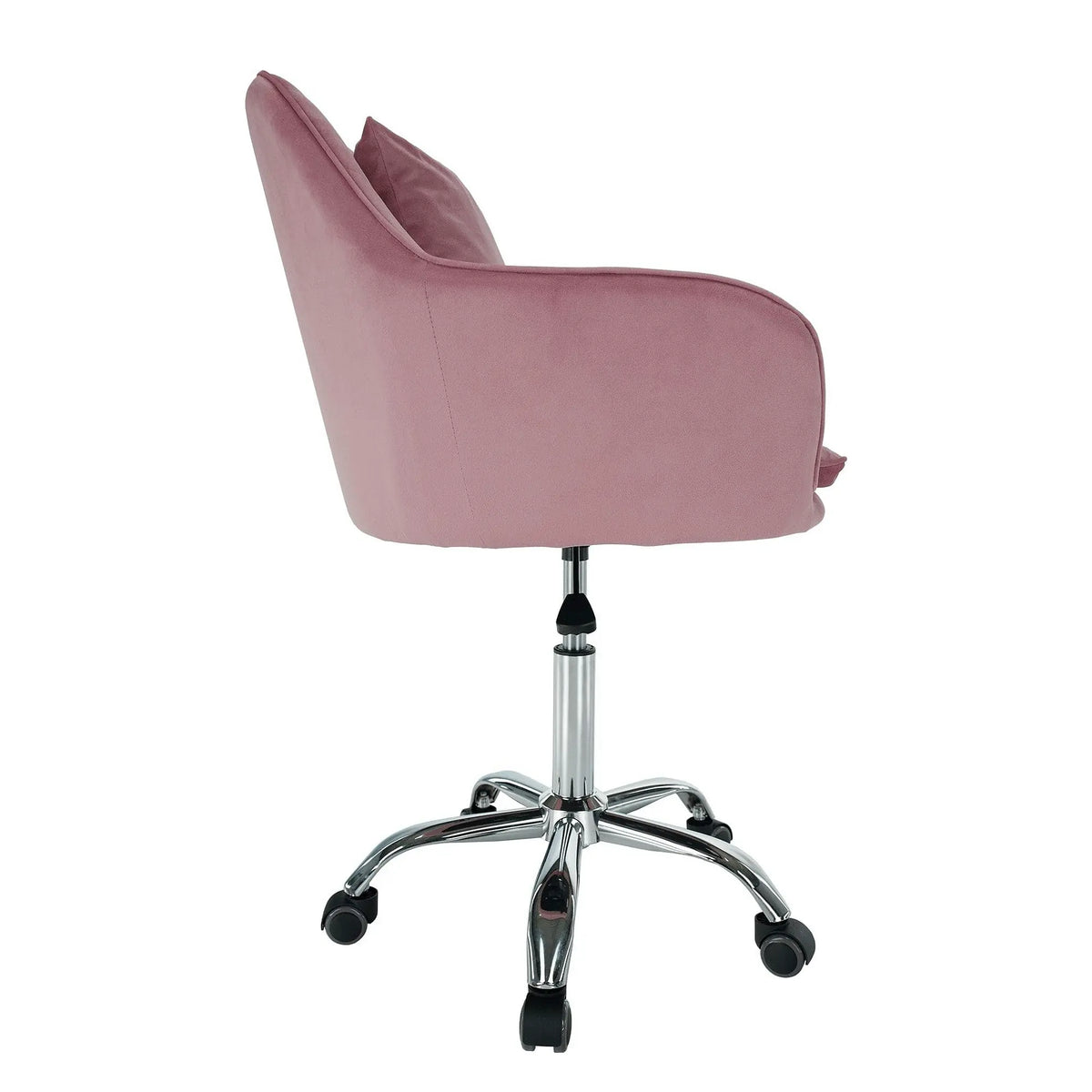 Scaun birou stofa catifelata KLIAN, roz/crom, 59x61x87/101 cm