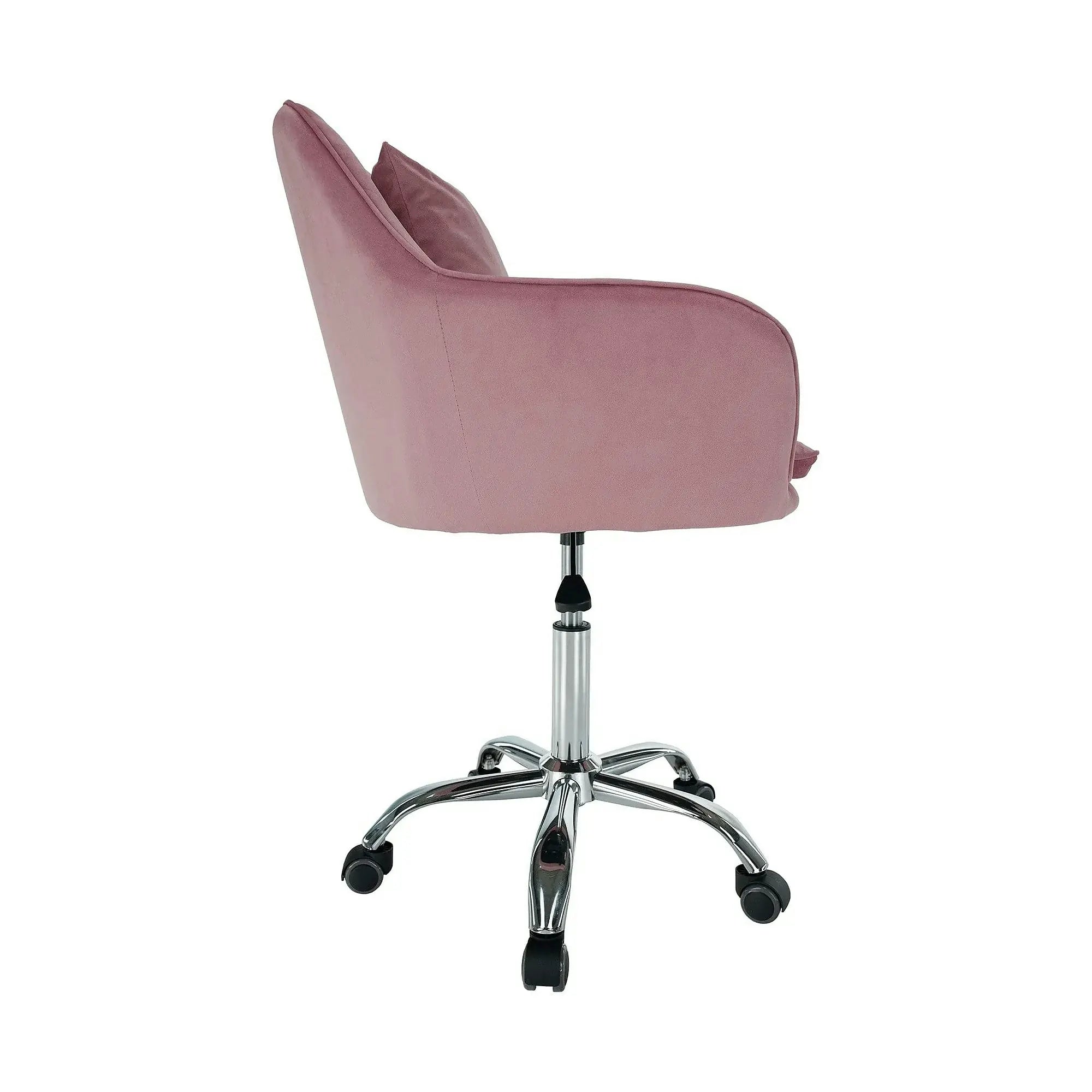 Scaun birou stofa catifelata KLIAN, roz/crom, 59x61x87/101 cm
