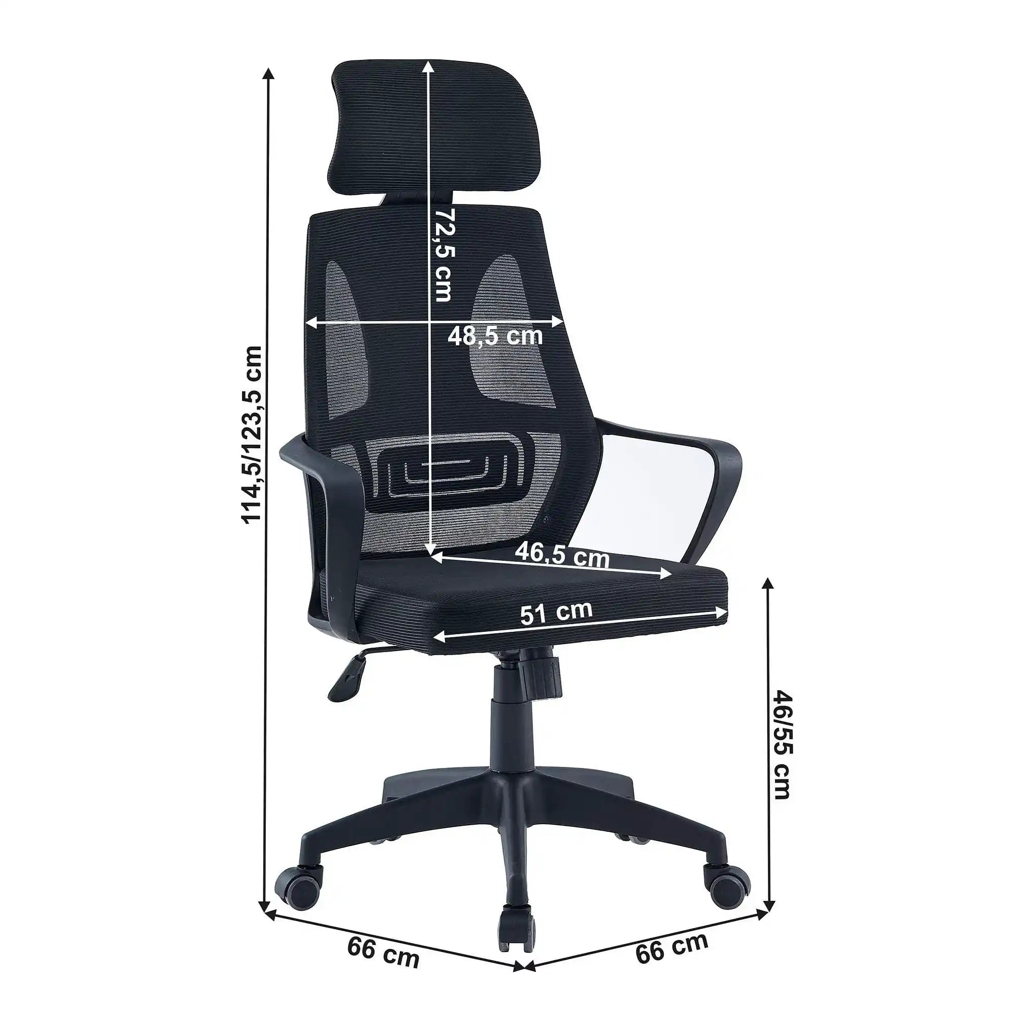 Scaun birou TAXIS NEW, negru, plasa/plastic, 66x66x115/124 cm