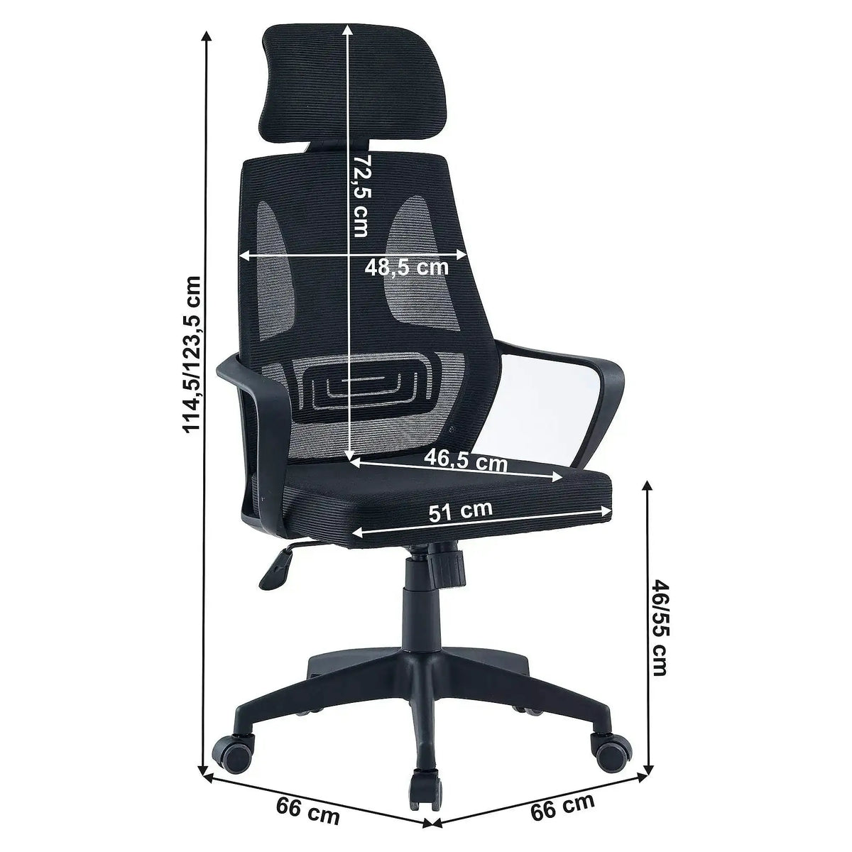Scaun birou TAXIS NEW, negru, plasa/plastic, 66x66x115/124 cm