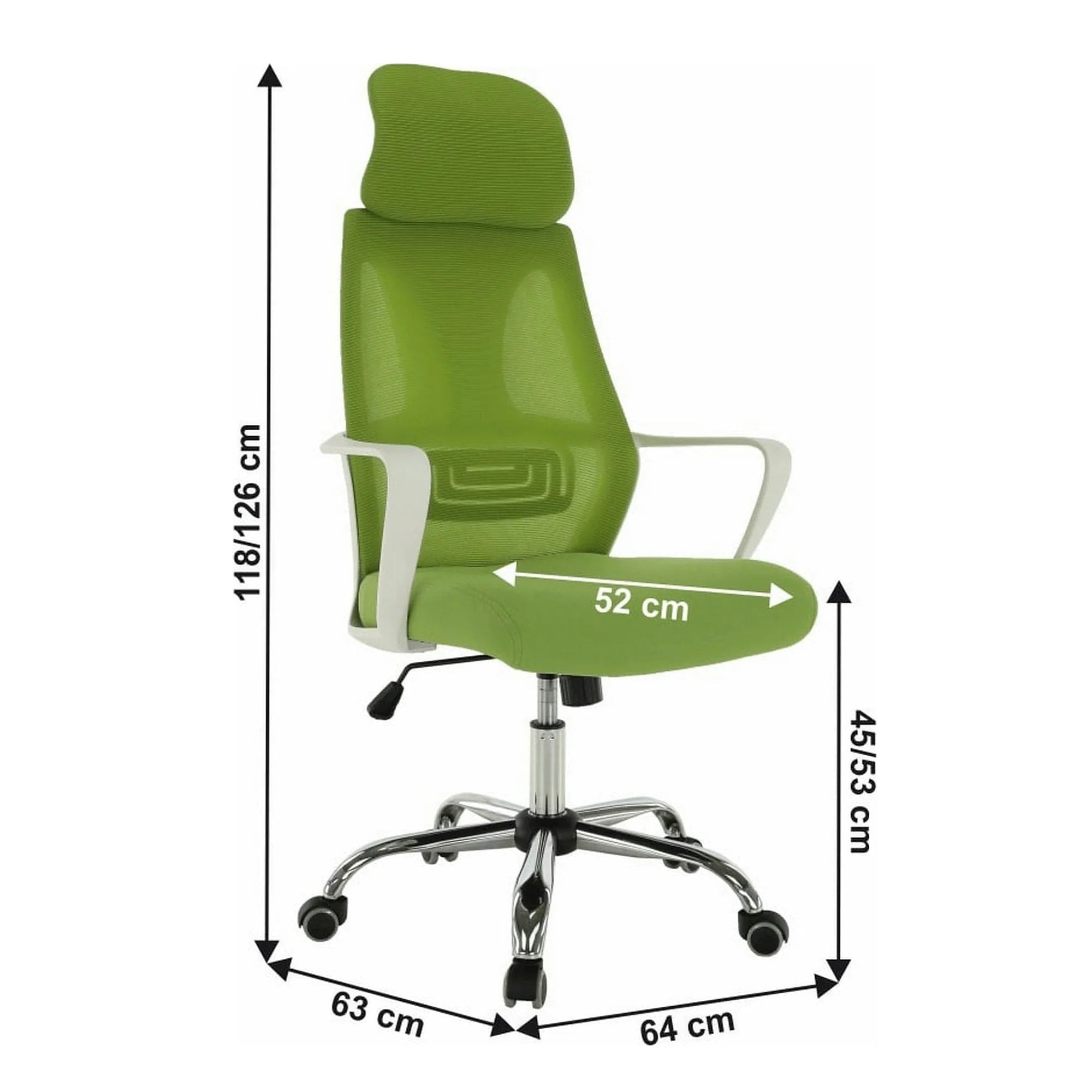 Scaun birou TAXIS, verde/alb/crom, stofa/plastic/metal, 64x63x118/127 cm