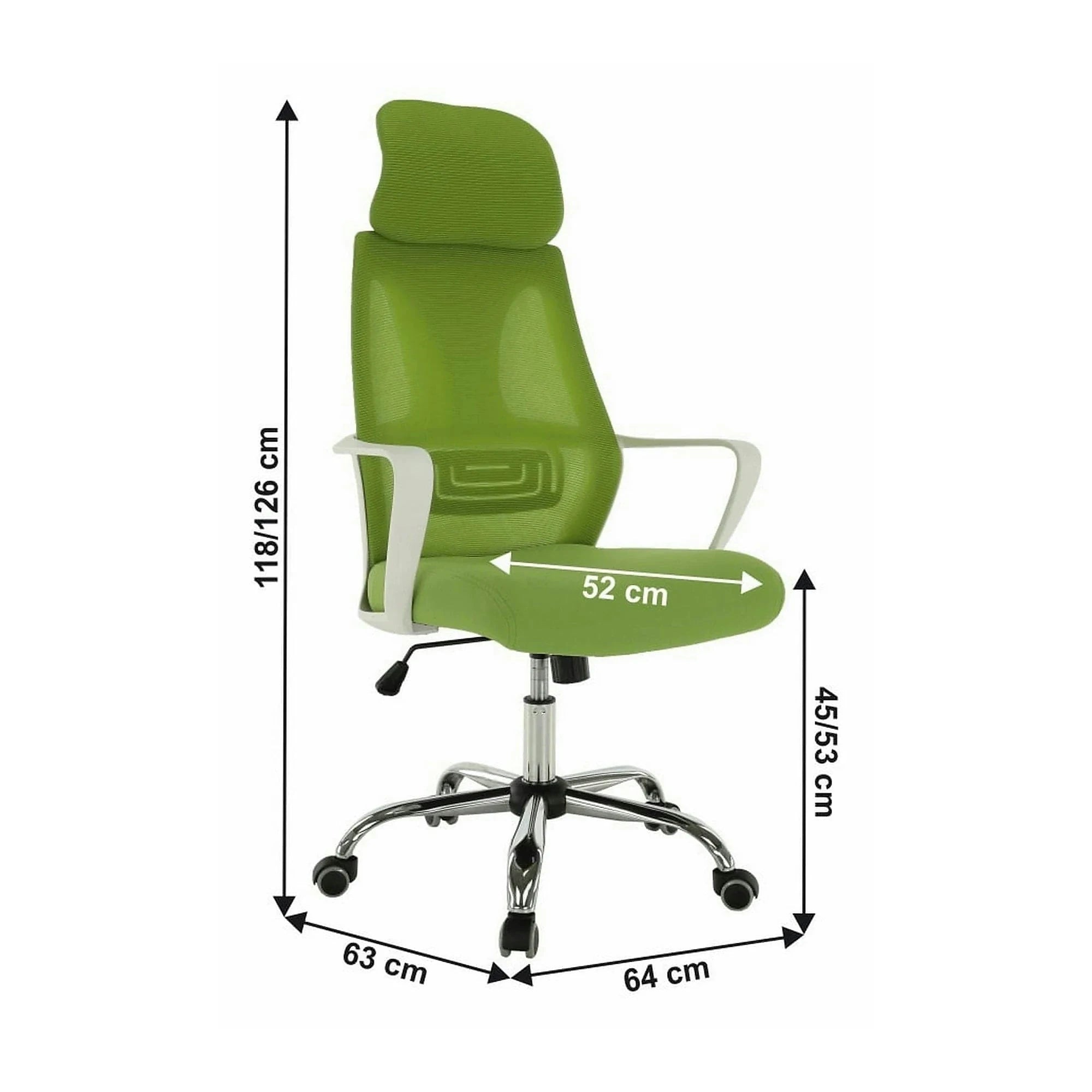 Scaun birou TAXIS, verde/alb/crom, stofa/plastic/metal, 64x63x118/127 cm