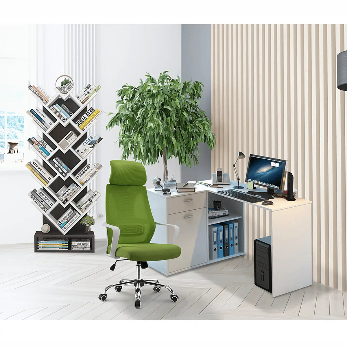 Scaun birou TAXIS, verde/alb/crom, stofa/plastic/metal, 64x63x118/127 cm